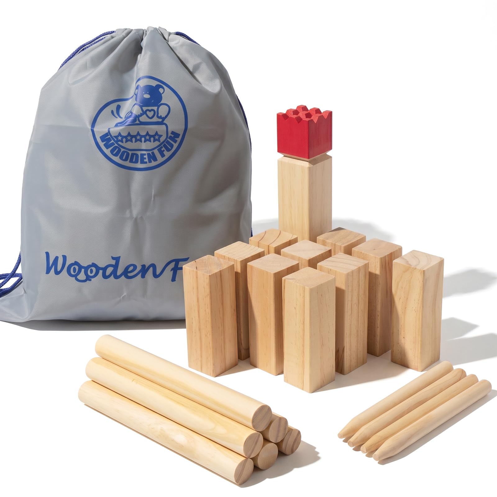 WOODENFUN Kubb Jeu d'échecs suédois en bois pour enfants et adultes