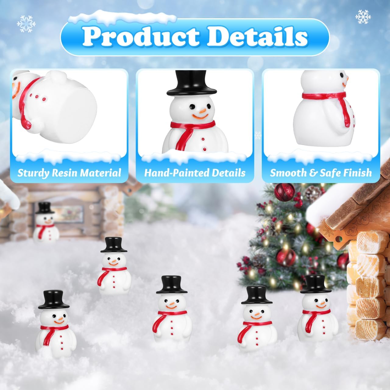 20pcs Mini Snowman Figurines,Small Snowman Ornaments with Top Hat, Resin Small Christmas Figurines for Xmas Christmas Party DIY Craft Fairy Garden Dollhouse Decor - Image 5