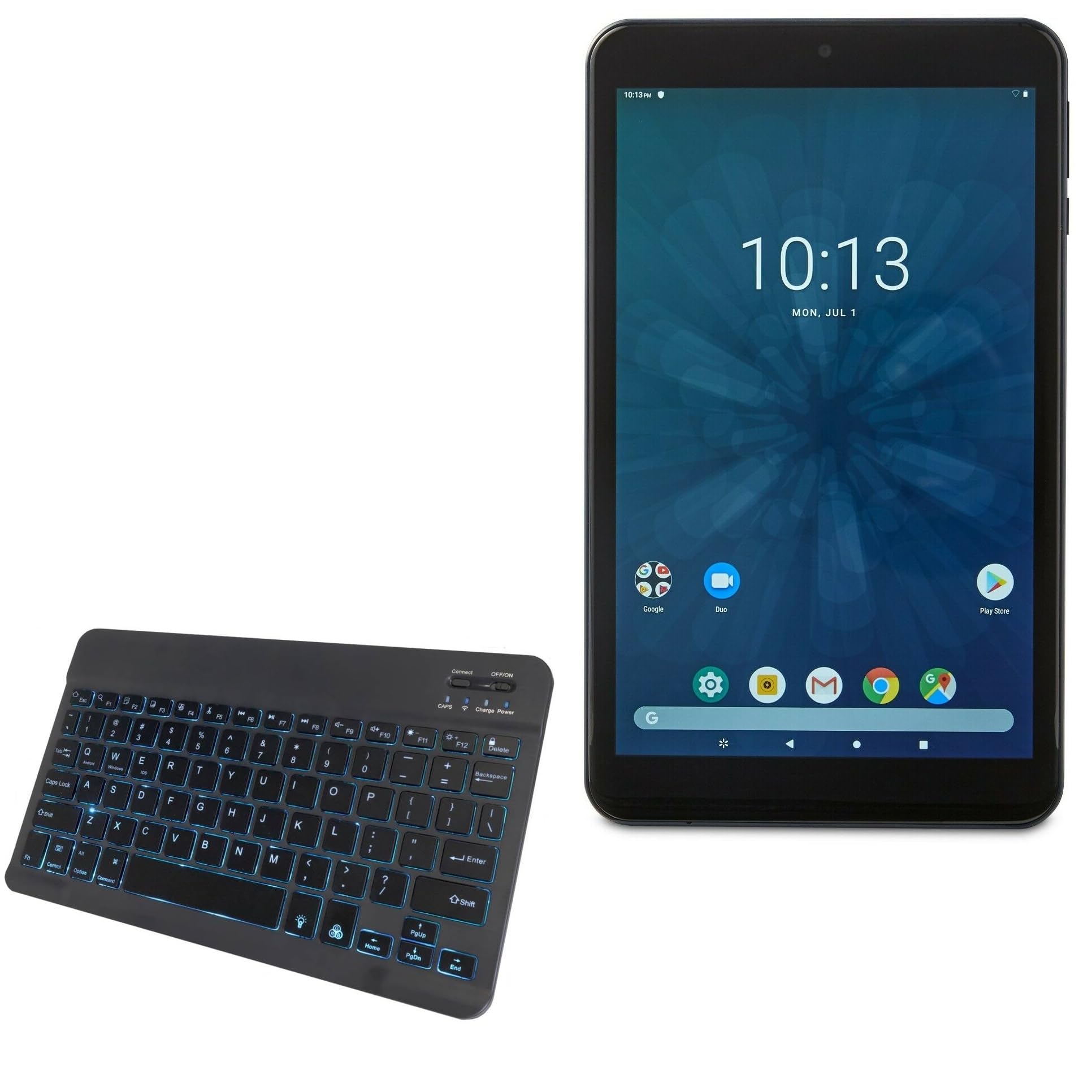BoxWave Keyboard Compatible with ONN Tablet (8 in) - SlimKeys Bluetooth Keyboard - with Backlight, Portable Slim LED 7 Colors - Jet Black
