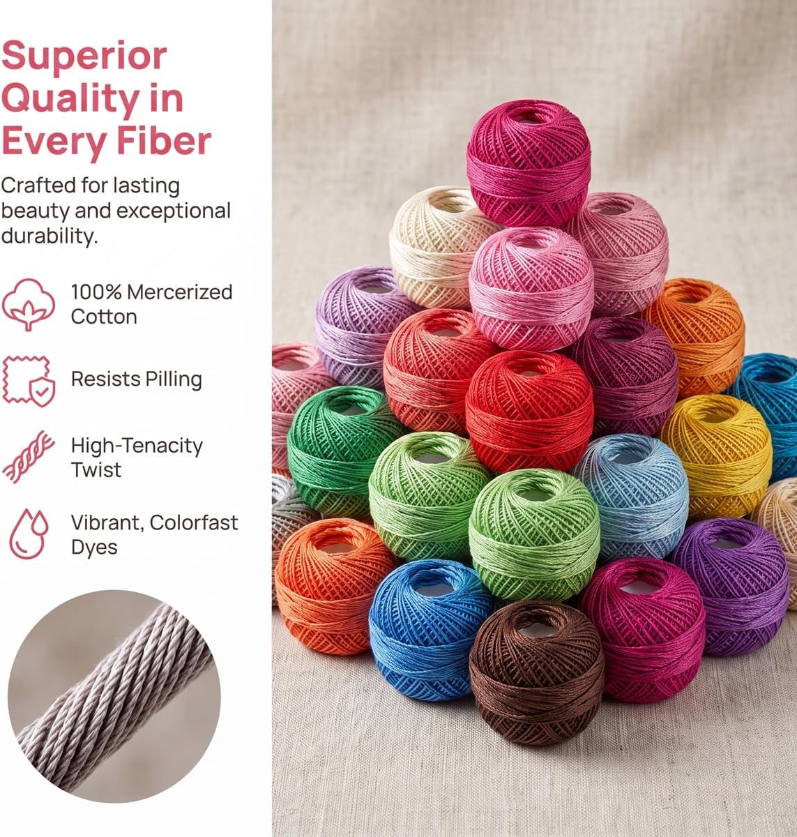 30 Pcs Size 8 Pearl Cotton Crochet Thread Balls 10 Grams,Rainbow Color