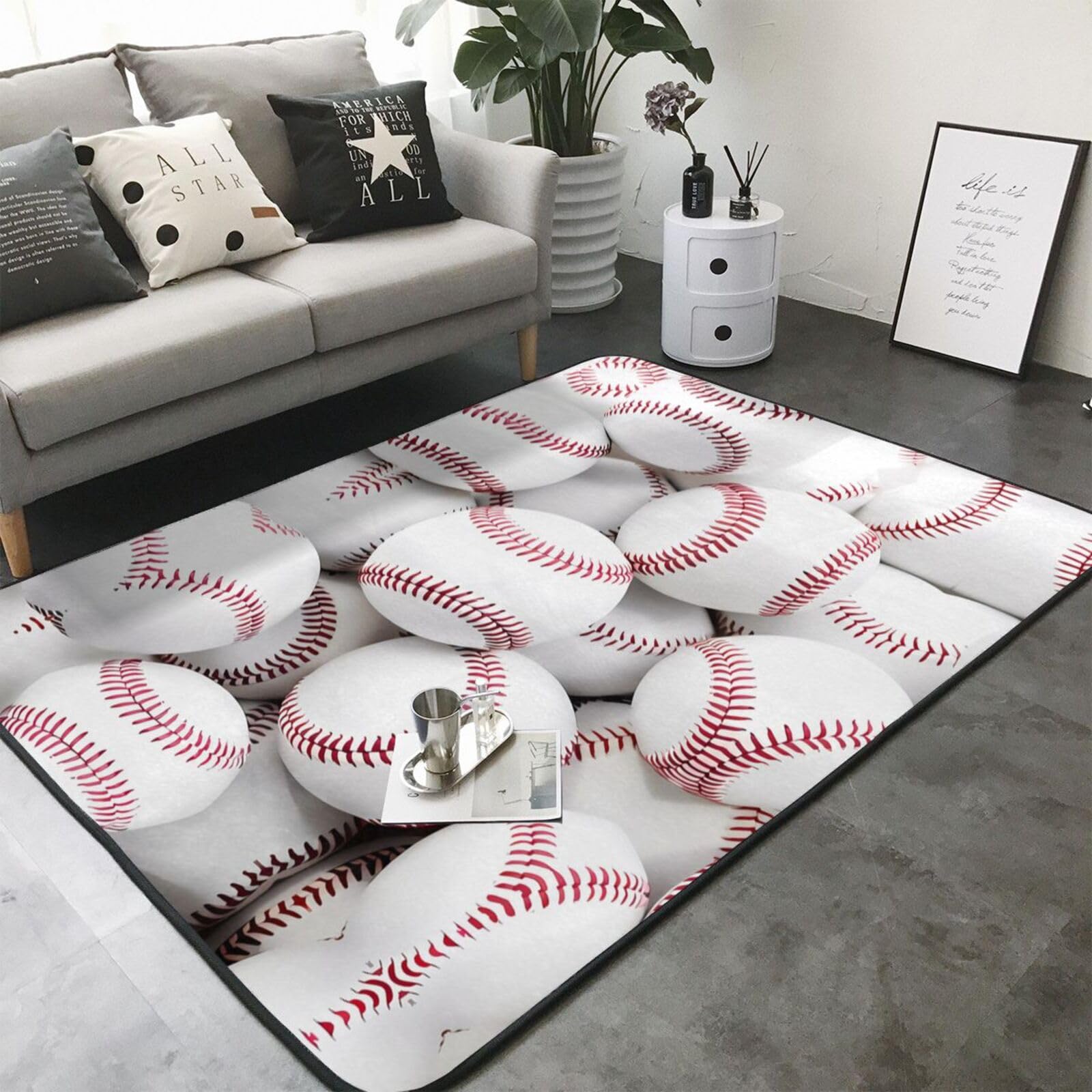 Tapis en fausse fourrure avec imprimé baseball - 203,2 x 147,3 cm - Ultra absorbant et confortable pour la maison, le bureau et au-delà