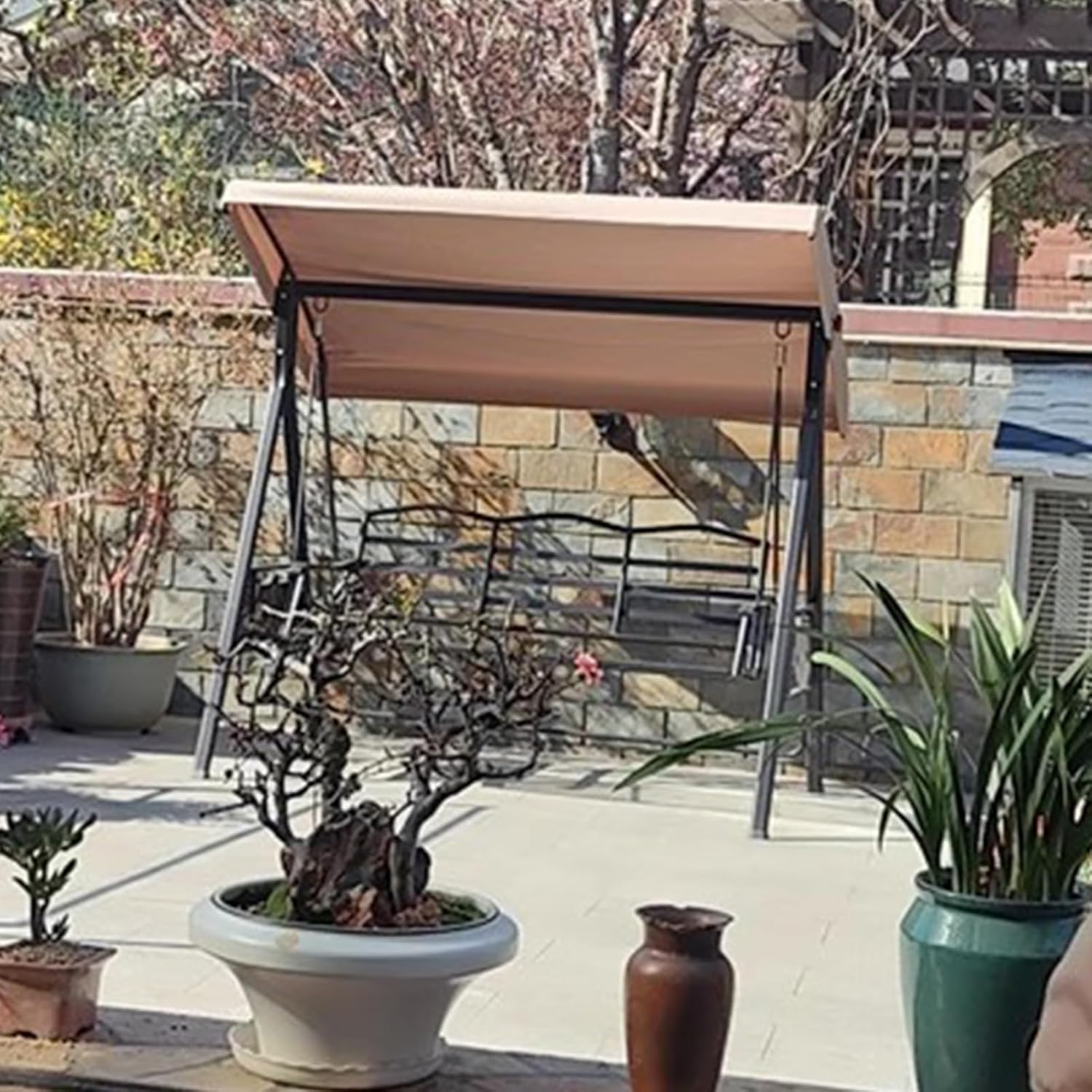 Outdoor Waterproof Canopy Replacement Cover,Durable Sun Shade Porch Swing Canopy Replacement Top ， for 2-3 Seater Garden Yard Patio Swing Cover(3 Seater:192x124cm/75.6x48.8in)