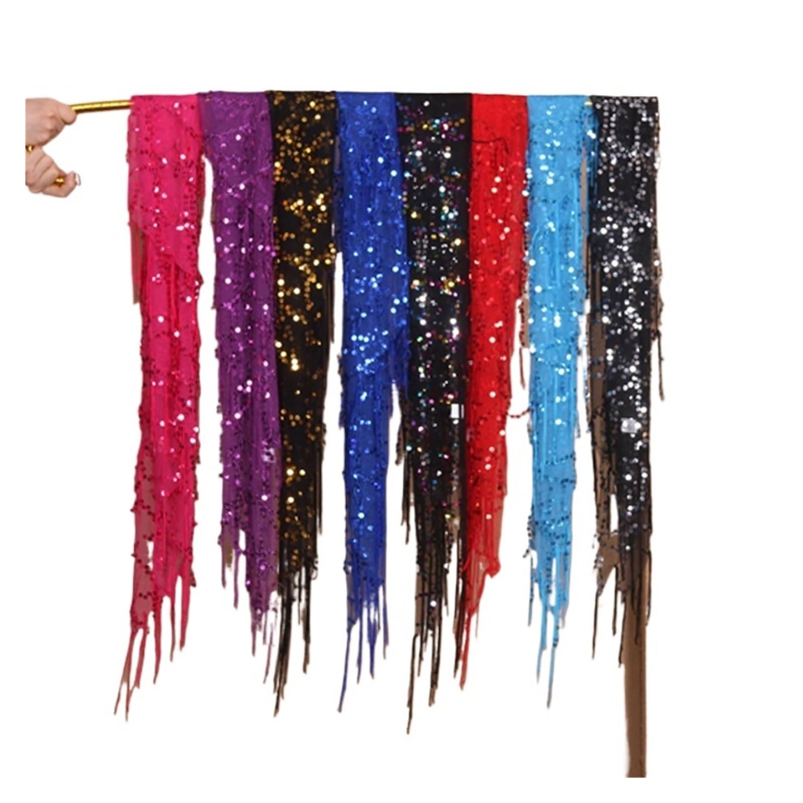 Sciarpa for anca di danza del ventre con nappe e paillettes in rete spandex