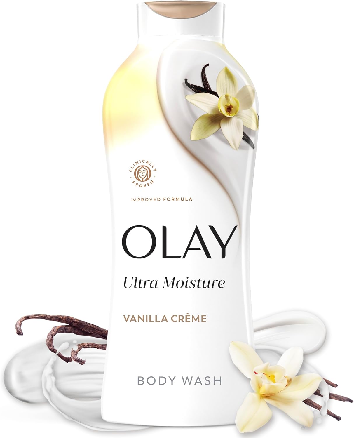 Olay Body Wash for Women, Ultra Moisture, 24/7 Moisture Barrier Repair, Hydrating Formula for Visibly Healthy Soft Skin, Vitamin B3 & Hyaluronic Blend, All Skin Types, Vanilla Creme Scent, 22 fl oz