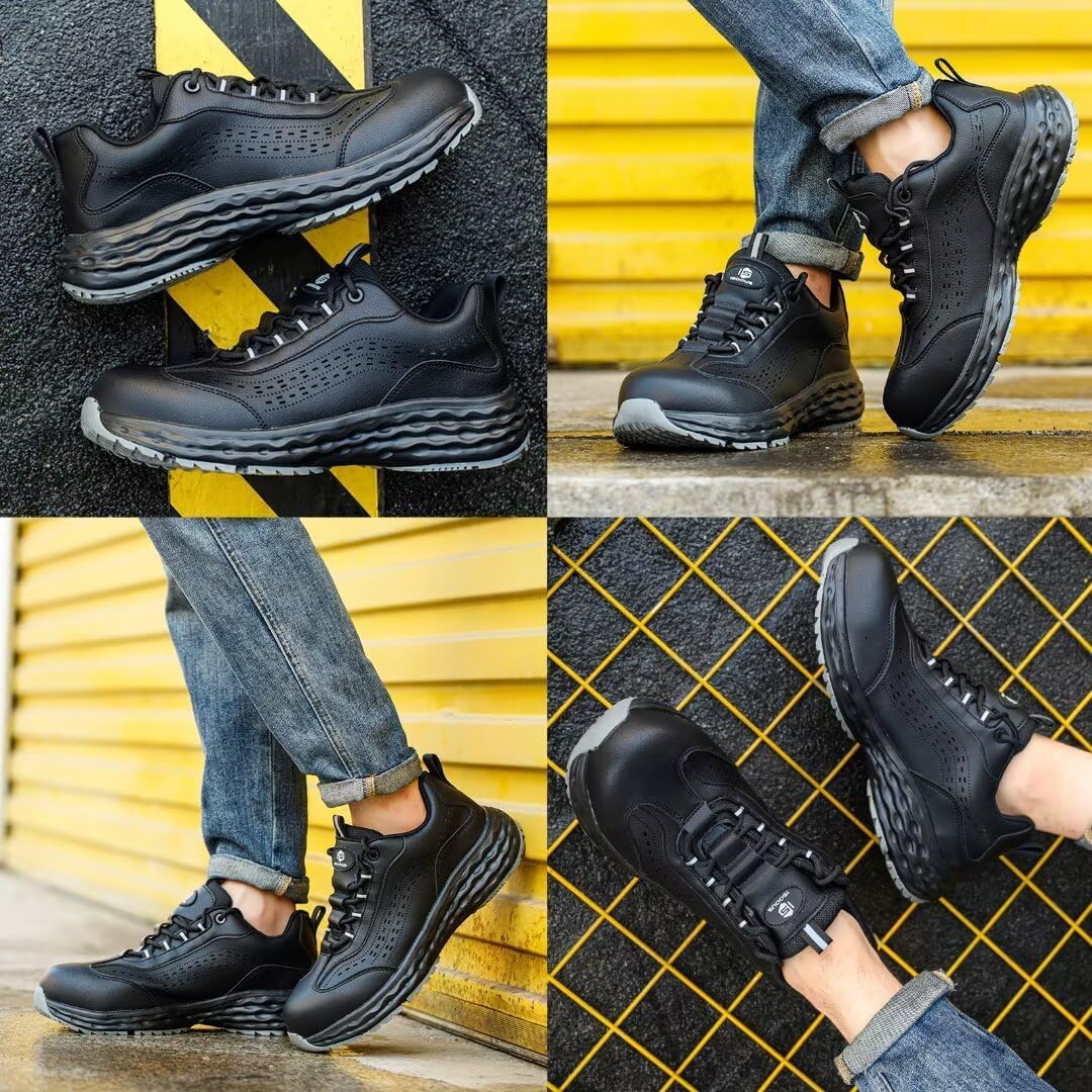 Veiligheidsschoenen Heren Dames Werkschoenen Lichtgewicht Antislip Stalen Teen Schoenen Ademend Beschermend Schoenen Zwart 36