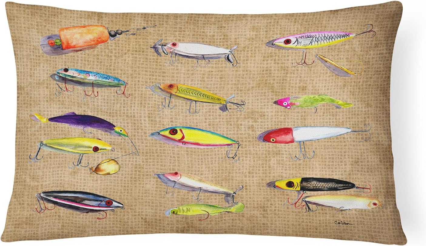 Caroline's Treasures 8796PW1216 Fishing Lures Canvas Fabric Decorative Pillow Machine Washable, Indoor Outdoor Decorative Pillow for Couch, Bed or Patio, 12HX16W