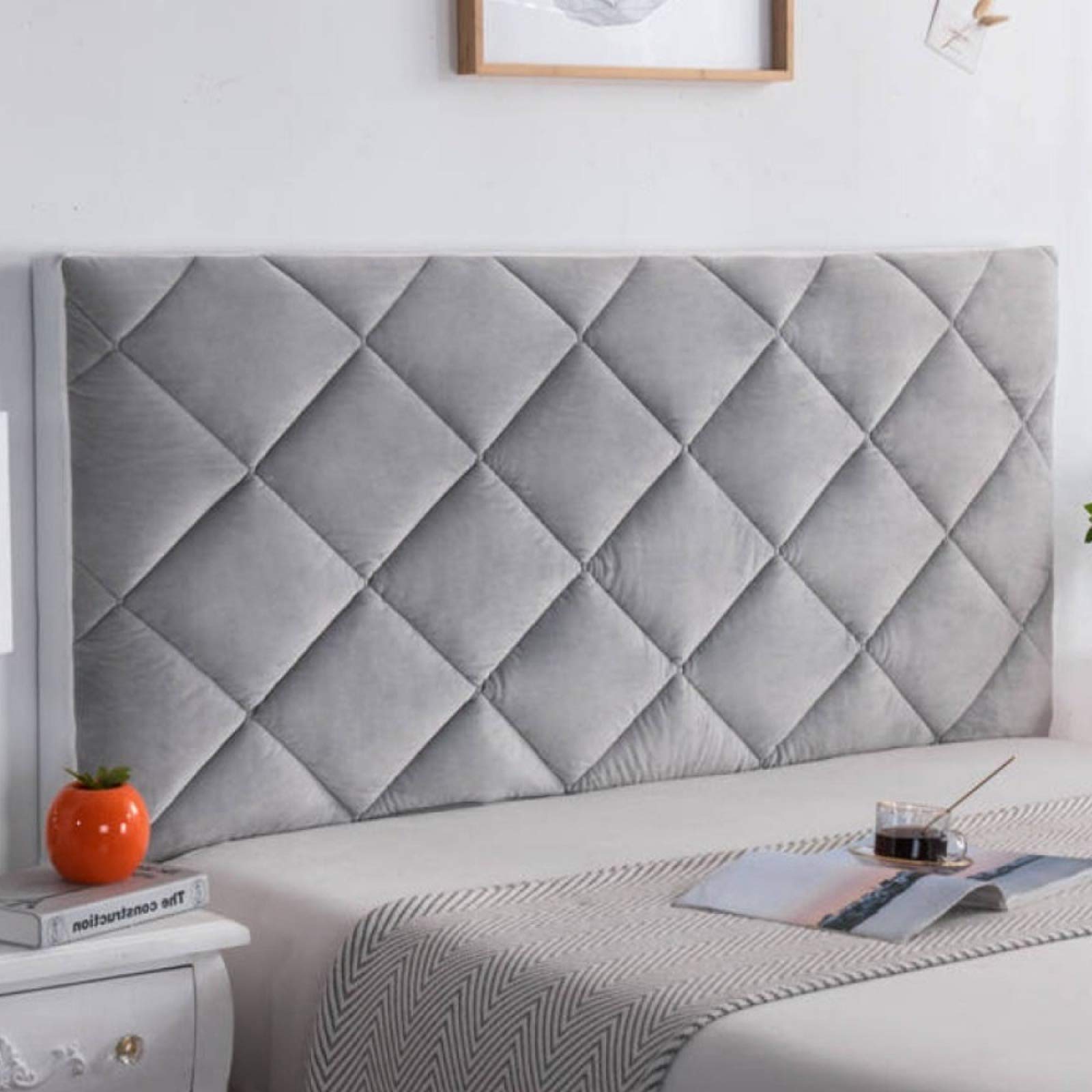 SetSailW Bed Headboard Cover Stretch Protector Bed Headboards Slipcover White Velvet Bedroom Decoration Dustproof Headboards Covers Single Double King Super King,Silver-100cm