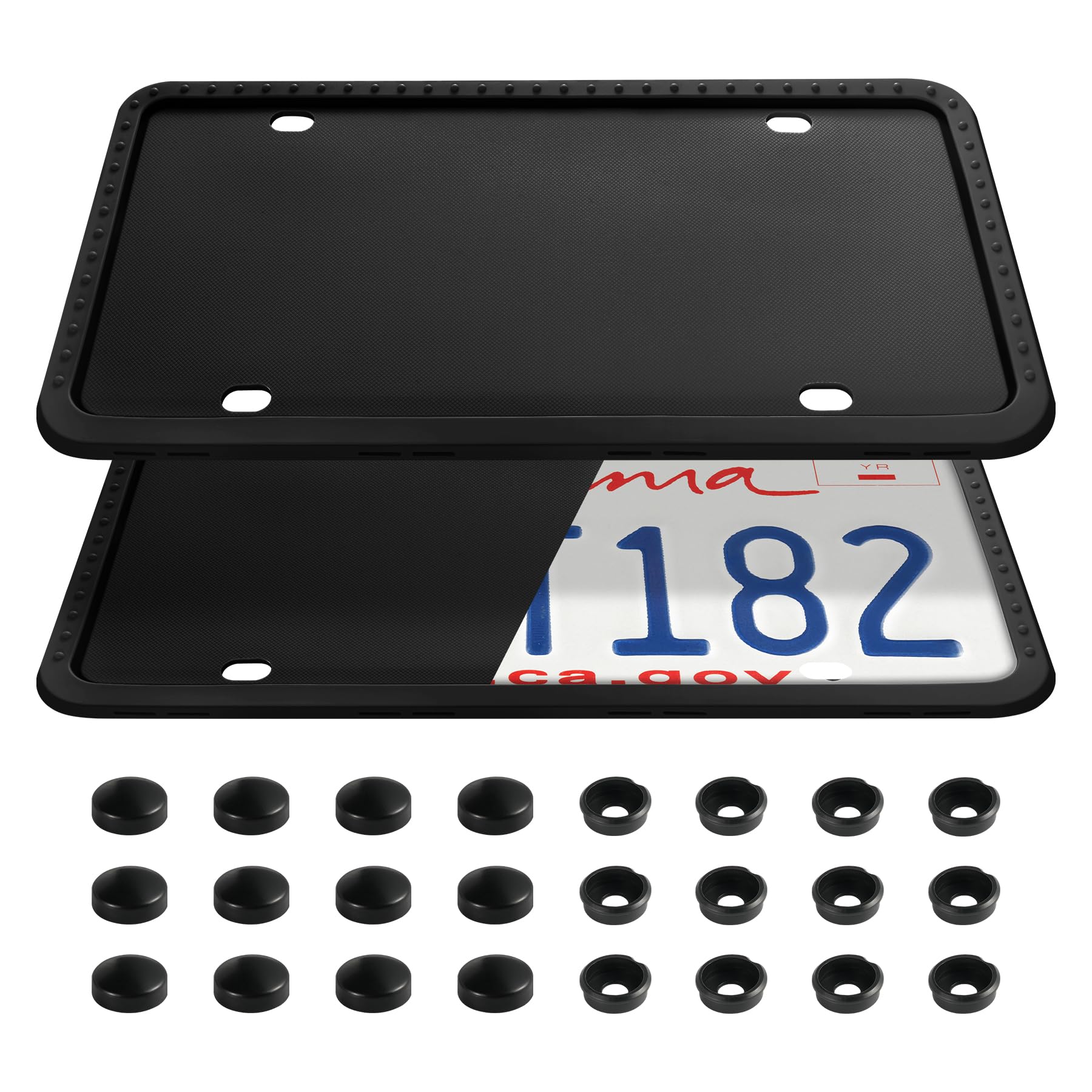 LivTee Silicone License Plate Frames Covers, 2 Pack Universal American Car Accessory License Plate Bracket Holder, Licence Plate Accessories - Black