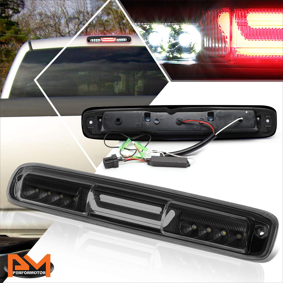PM PERFORMOTOR Compatible with Chevy Silverado/GMC Sierra 99-07 3D LED Bar Third 3RD Tail Brake Light with Cargo Lamp Tinted