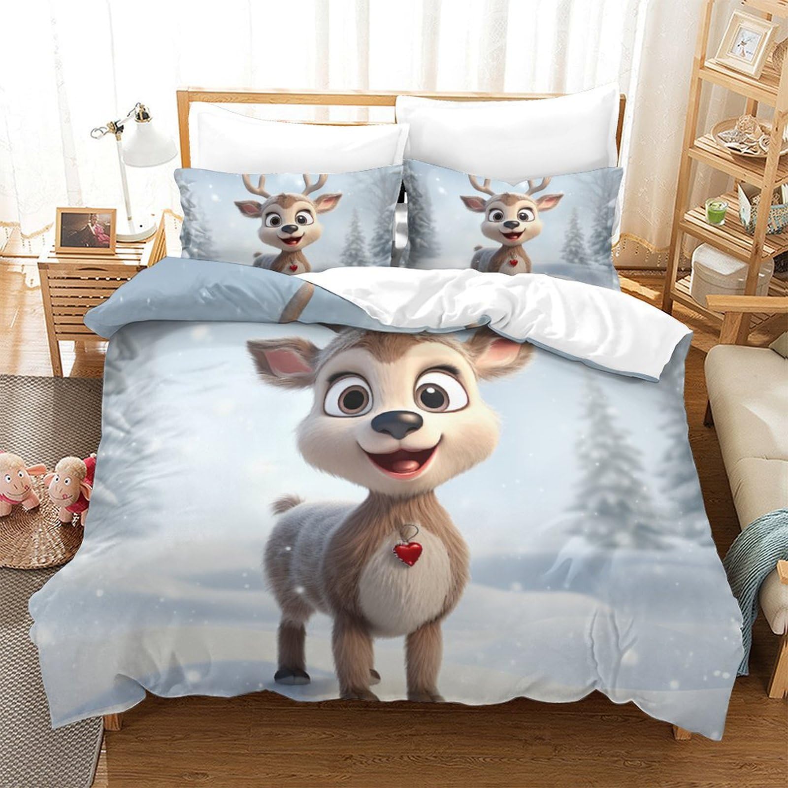 Parure de lit cerf 3D imprimée pour grand lit enfant et ado 260x220