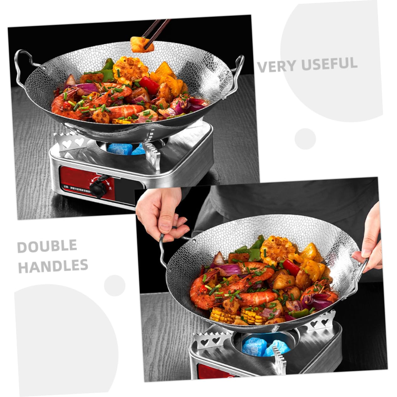 EXCEART Wok in Doppi Manici per Cucinare Pentola da Cucina in Acciaio Inossidabile Utensile da Cucina Wok Doppi Manici Pentola da Manico in Piccole Pentole