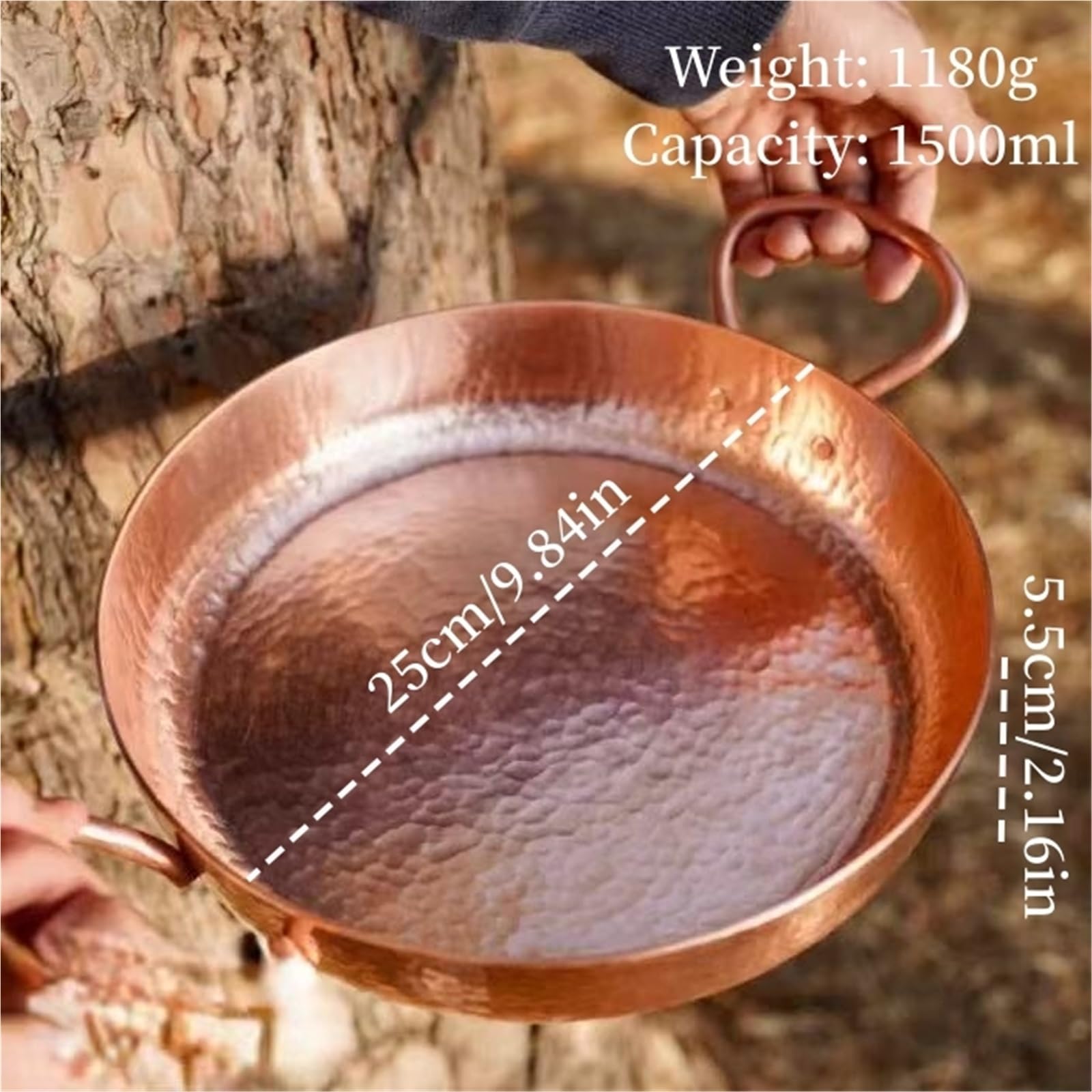 Hammered Kupfertopf Handgefertigter Vintage-Kupfertopf, Camping-Bratpfanne, Kochutensilien for Kochen und Schmoren von Nudeln, Hammerstruktur, 25 cm