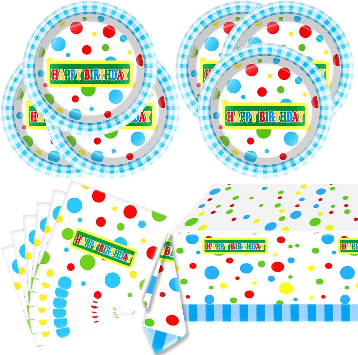 Friend Street Birthday Party Tablewares Set, 20 Plates, 20 Napkins and 1 Tablecloth for Colorful Themed Party Decorations