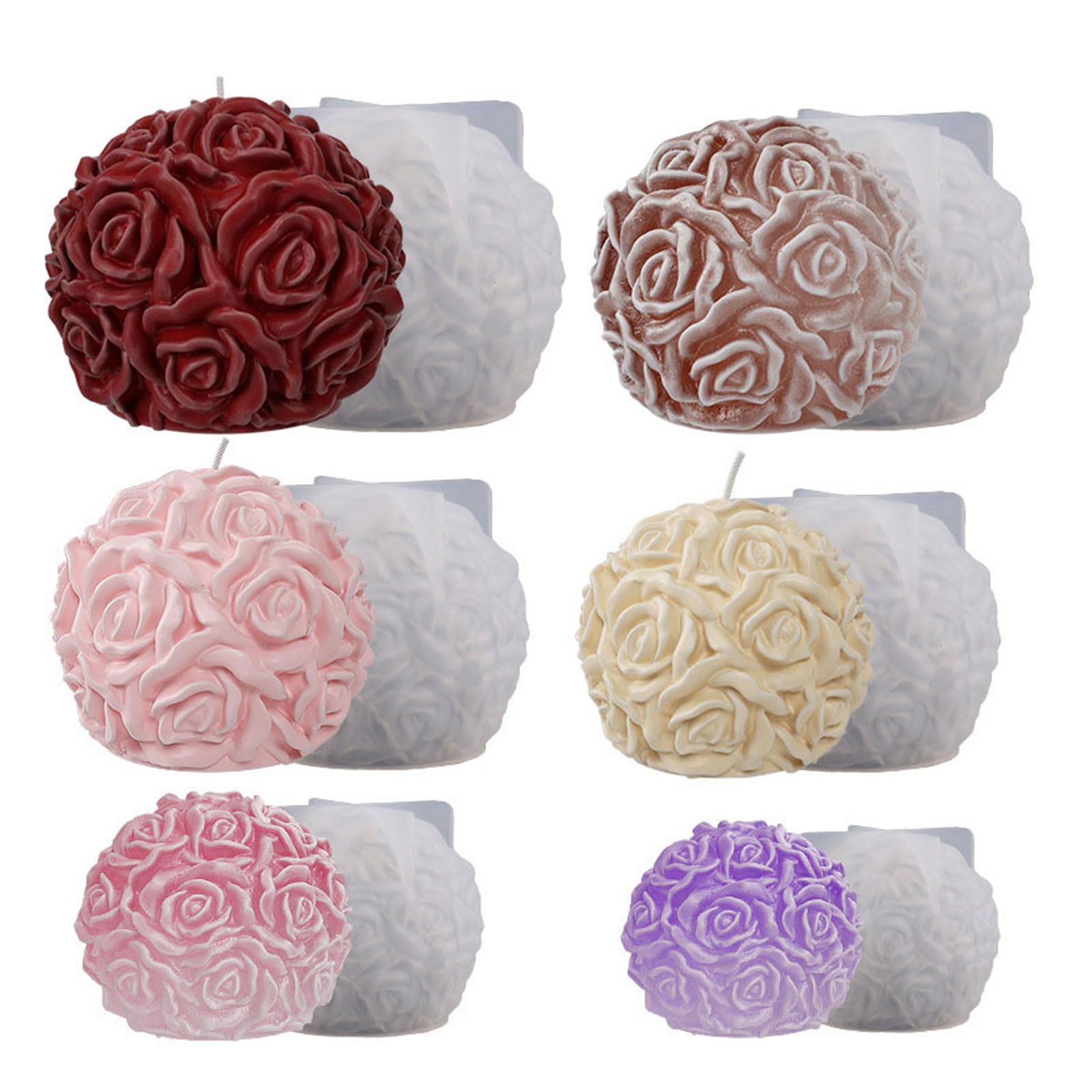 Grande stampo in silicone per fiori a forma di palla di rosa, stampo per cera profumata, realizzato a mano, in resina, sapone
