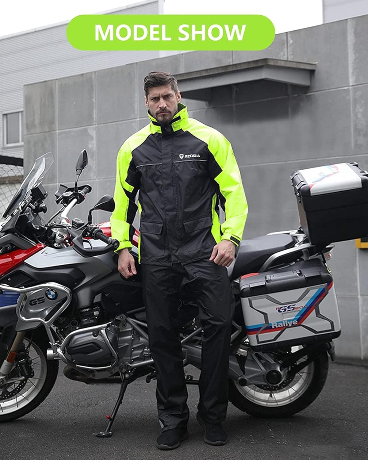 Męski i damski płaszcz przeciwdeszczowy 2-częściowy zestaw sprzętu przeciwdeszczowego do jazdy motocyklem Motocyklowy płaszcz przeciwdeszczowy i zestaw spodni unisex(Black Green,L)