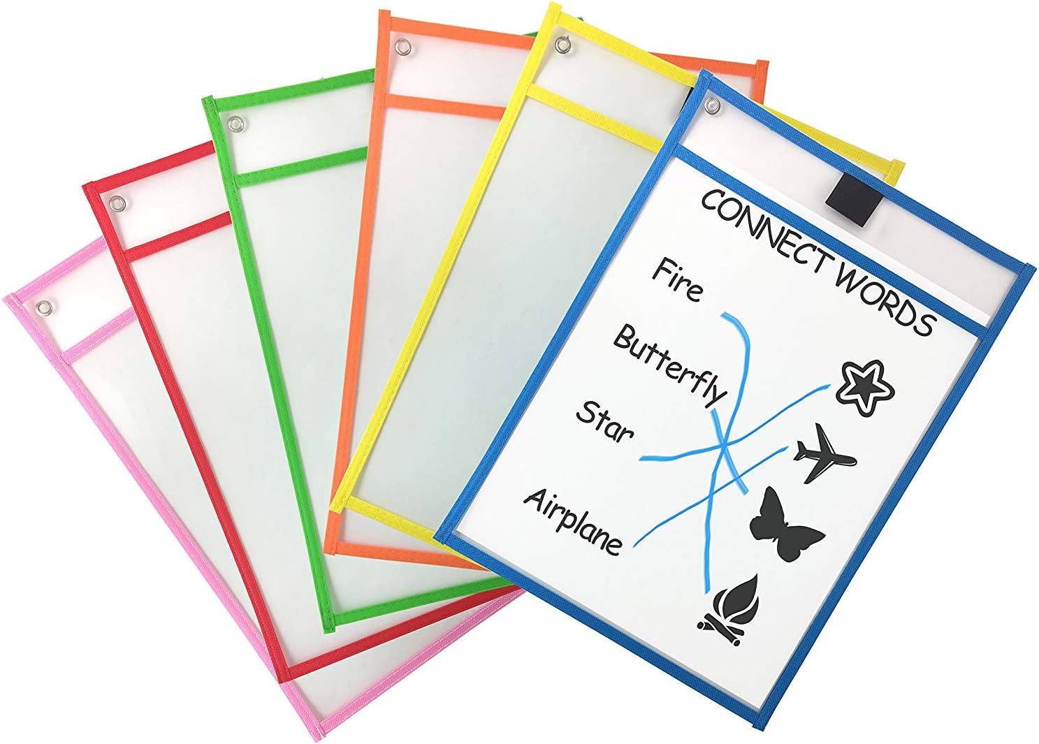 Reusable Dry Erase Pockets Sleeves – with Markers Colored Eraser-top Markers – Oversize 10 X 13 Inches Kids Plastic Sleeves Set for Classroom Organization Teacher Office Supplies