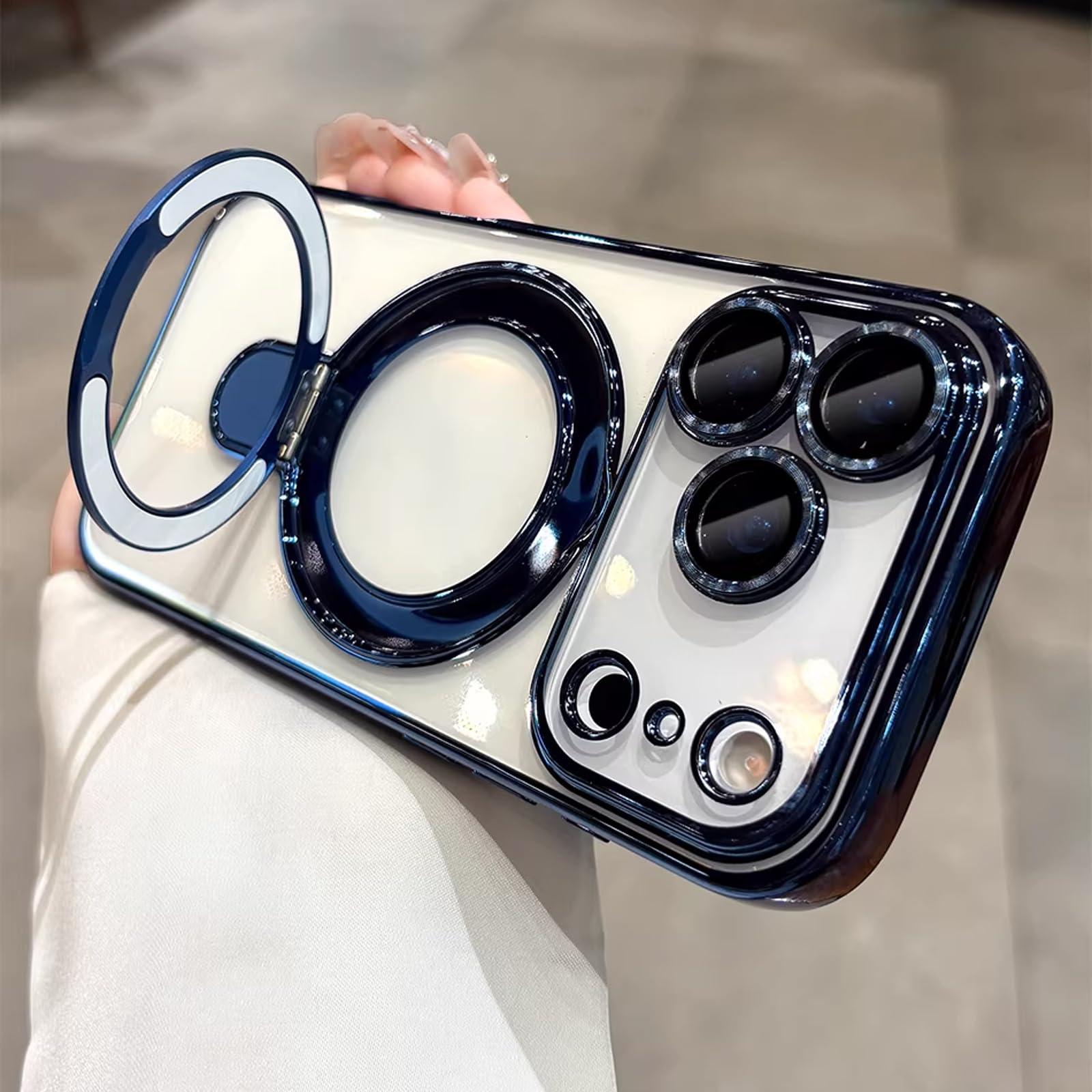 Funda transparente para iPhone 17 Pro Max con soporte [soporte magnético invisible], botones de control de cámara [protección de grado militar a prueba de golpes de 360º], funda para iPhone
