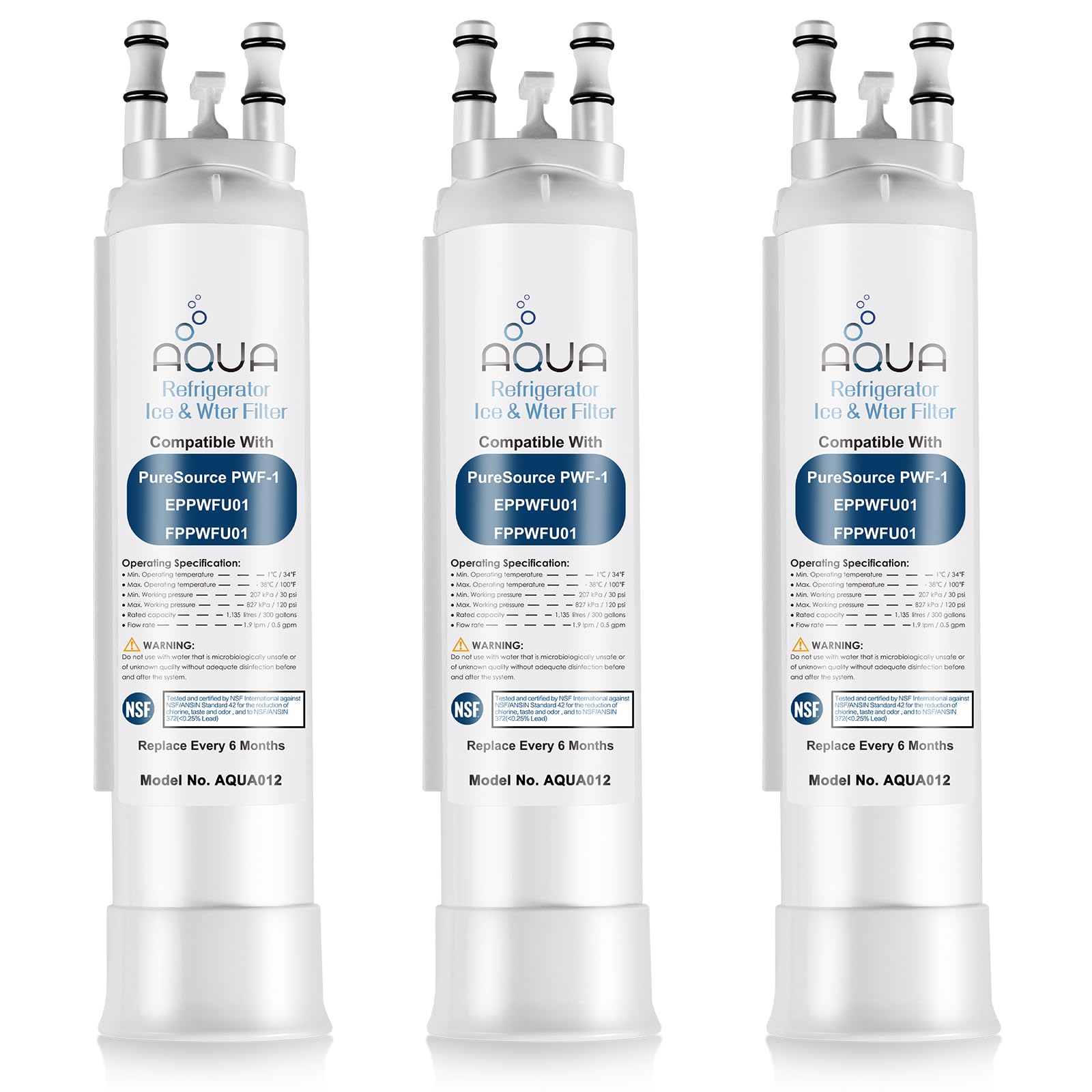 AQUA012 FPPWFU01 Filtro dell'acqua di ricambio compatibile con EPPWF01 PureAdvantage PWF-1 FPPWFU01 PurePour PWF-1 Filtro dell'acqua per frigorifero (4 pezzi)