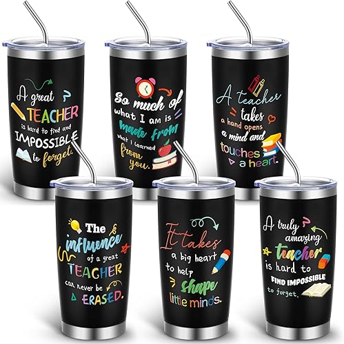 Hoolerry 6 vasos de acero inoxidable arcoíris de 20 onzas con tapas, popotes y cepillos para graduación, agradecimiento al profesor, suministros de