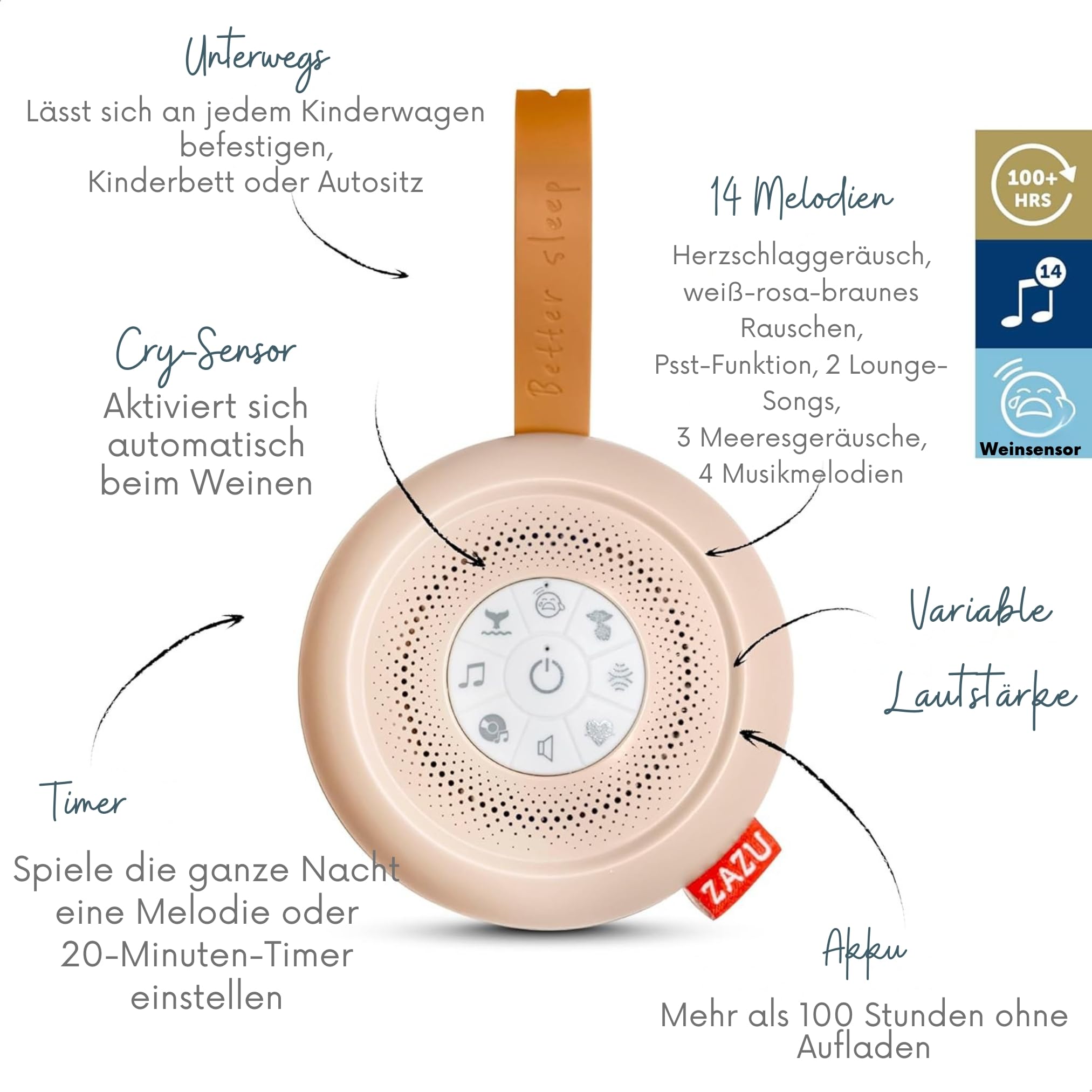 ZAZU Suzy Einschlafhilfe und Roxy Kinderwagen Schaukler Bundle
