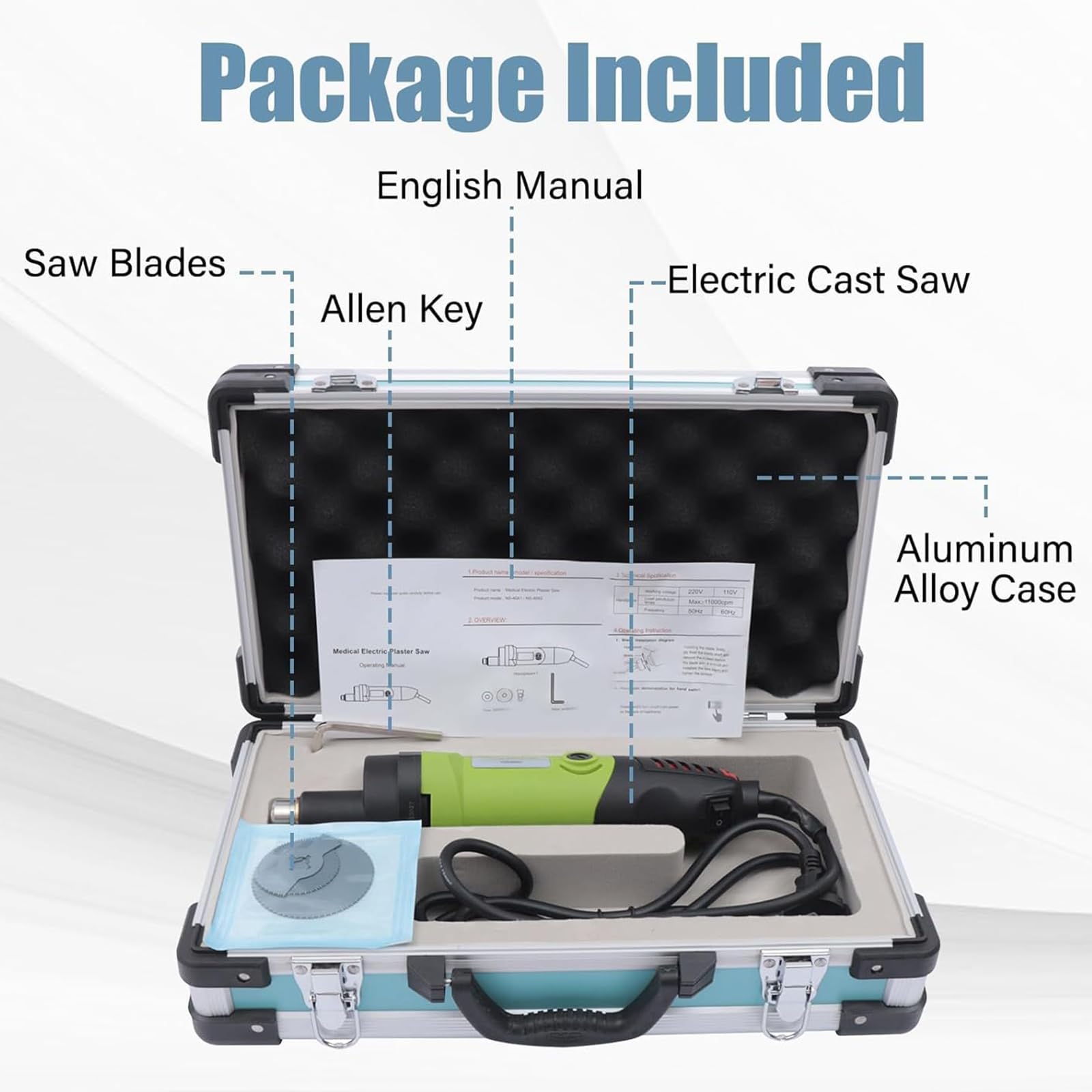 Cortador de yeso médico, sierra eléctrica de extracción de yeso con 3 cuchillas, diseño de seguridad, 6 velocidades ajustables y oscilación de 12500 rpm, ideal para hospitales y clínicas
