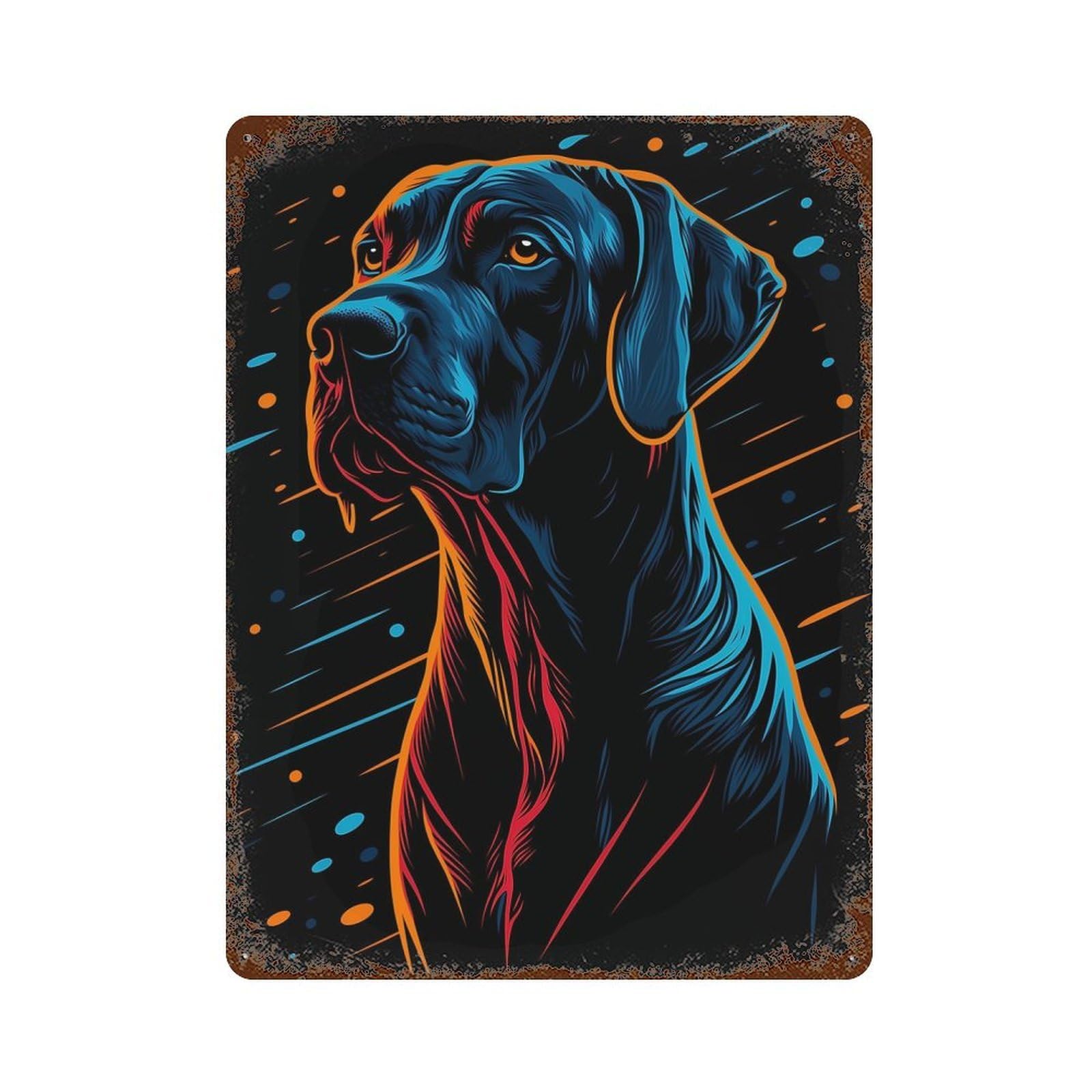 Rusty Metal Tin Sign Neon Dog Portrait 15.7"x11.8", Classic Wall Plaque for Cafe, Home Bar And Lounge Decor