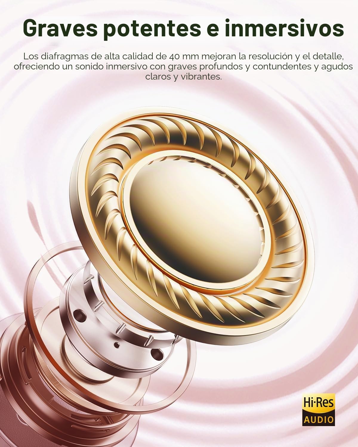 Wentronic Y01 - Auriculares inalámbricos con cancelación de ruido Bluetooth 5.3, sobre la oreja, con micrófono, audio de alta resolución, 48 horas de reproducción, almohadillas plegables y cómodas