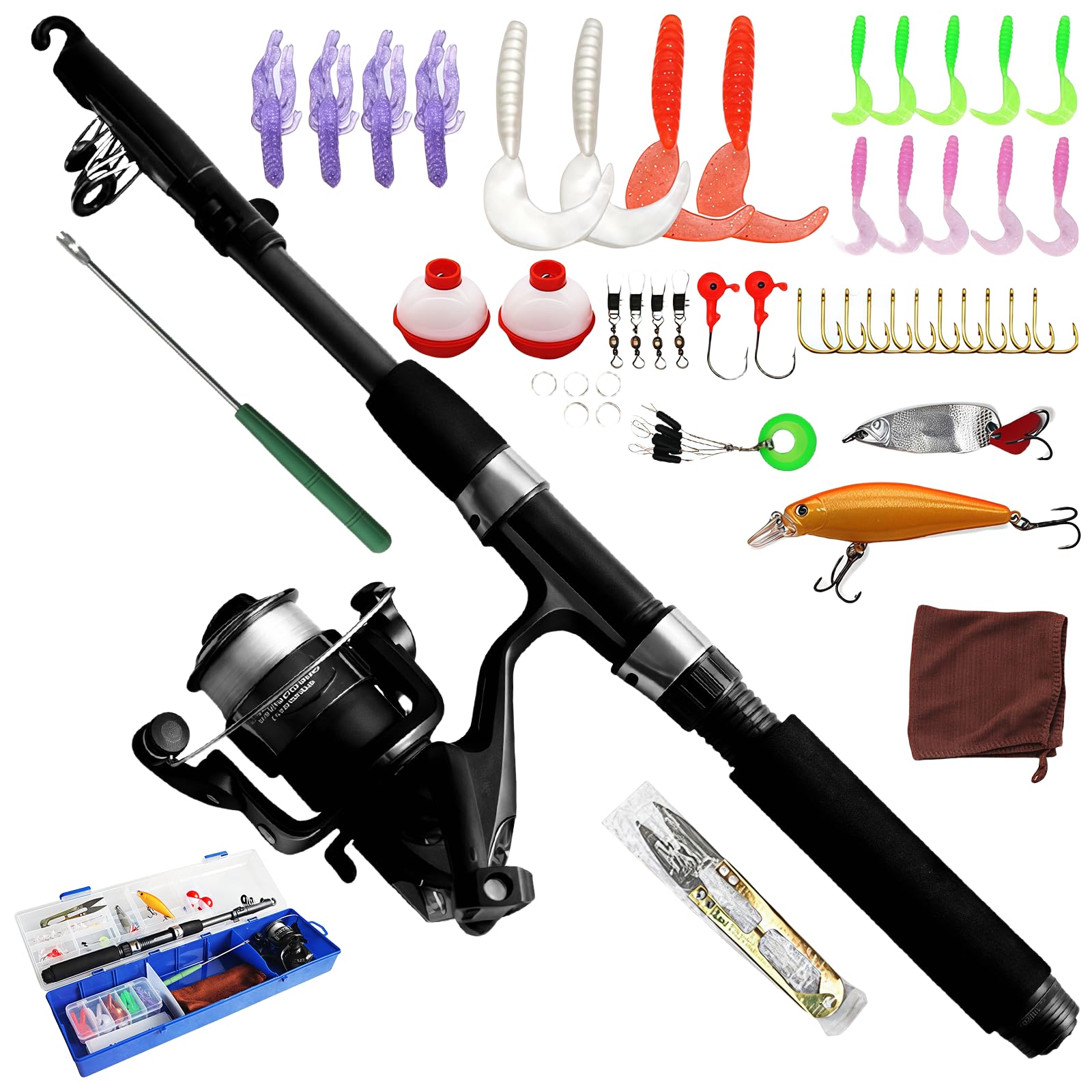 PRITOK Kids Fishing Pole Set: 1.5 m Portable Telescopic Fishing Rod with Reel Combo Kit with Tackle Box, Carbon Fiber Telescopic Fishing Rod with Full Starter Kits for Boys Girls and Youth