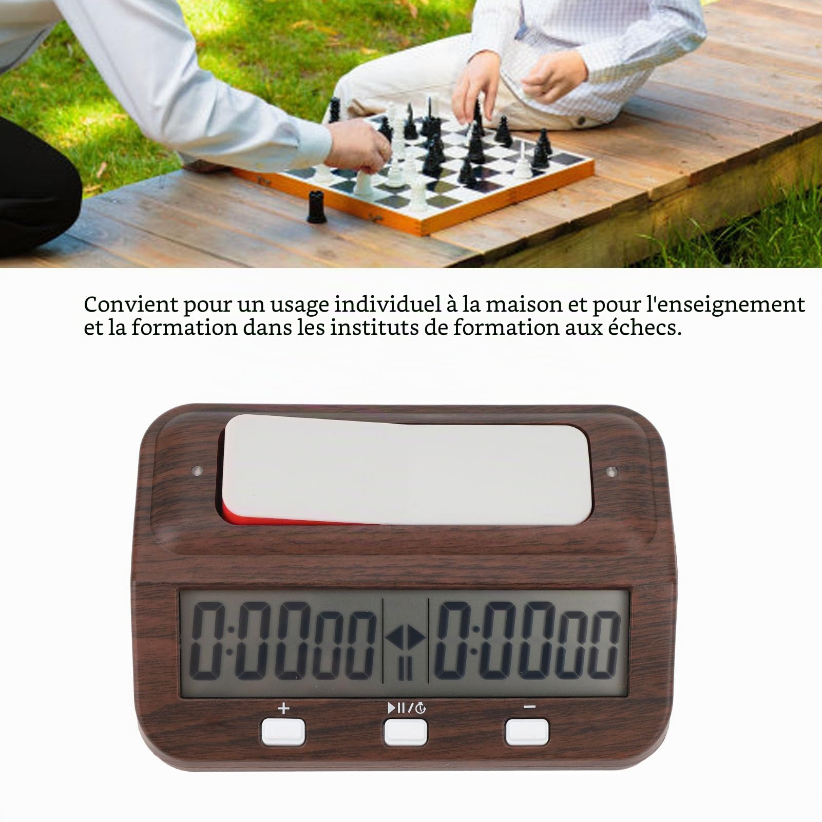 Horloge d'Échecs Numérique, Multifonction Portable avec Alarme Sonore Design Bois Élégant Minuteur Professionnel pour Tournois Jeux de Société Entraînement à Domicile Clubs