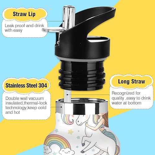 Miniatura 3 de Water Bottle for Kids with Straw 20 Oz Water Bottle Insulated for Boys Girls, BPA-Free, Mermaid Unicorn Rainbow