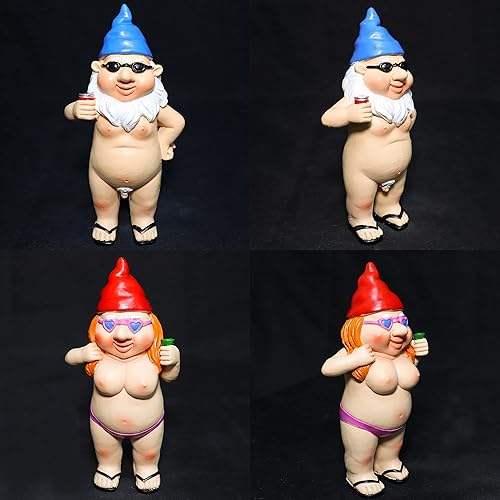 Miniatura 7 de 2 estatuas de gnomos desnudos de 5 pulgadas, gnomos traviesos, divertidos, sexy, de resina, nudos, para el hogar, interiores o exteriores, césped,