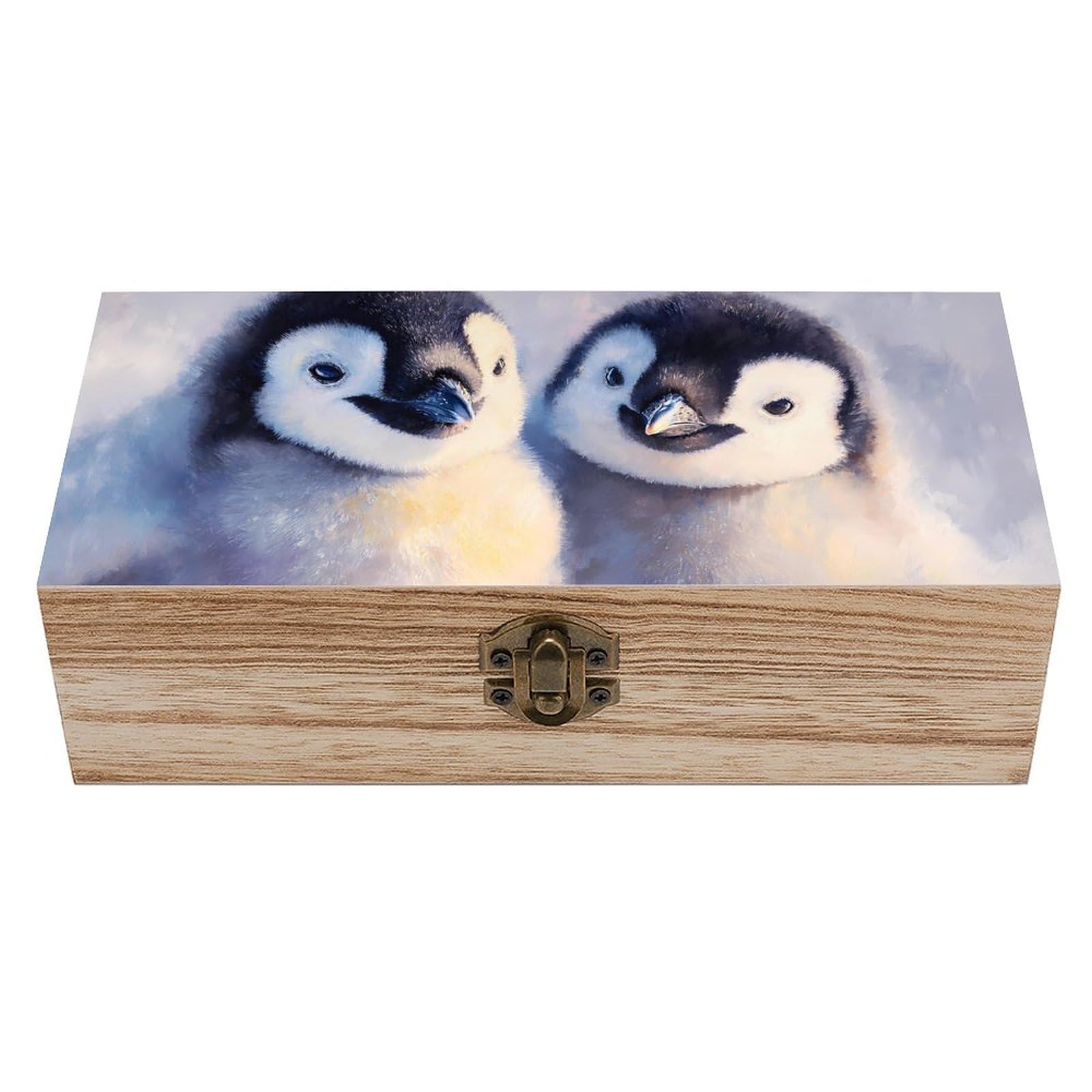 HLBSDM Fluffy Penguins Wooden Storage Box Craft Memory Keepsake Treasure Chest Box Jewelry Organizer