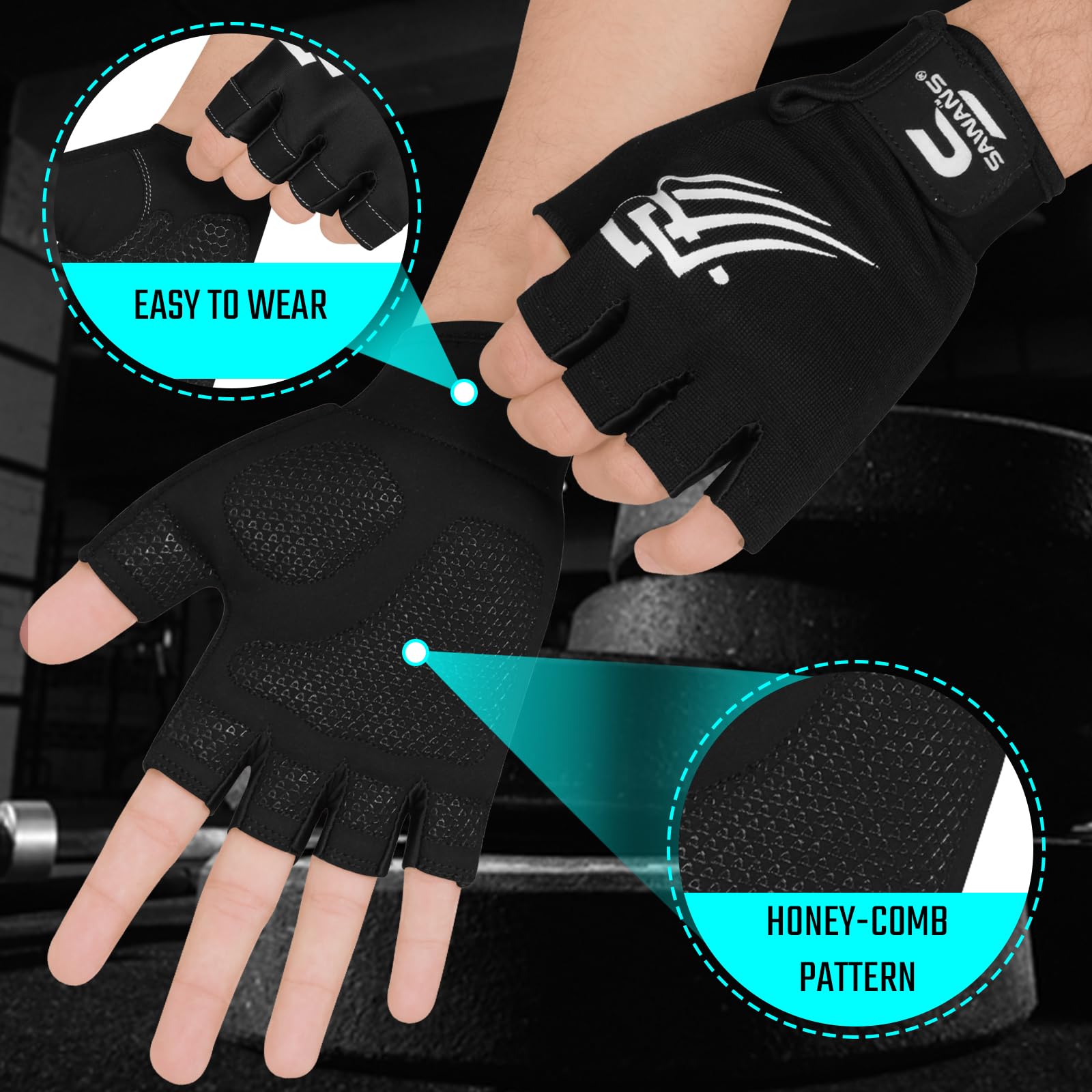 SAWANS Guanti da palestra per sollevamento pesi fitness allenamento imbottito protezione palmo antiscivolo impugnatura in silicone per uomini e donne allenamento traspirante esercizio ciclismo