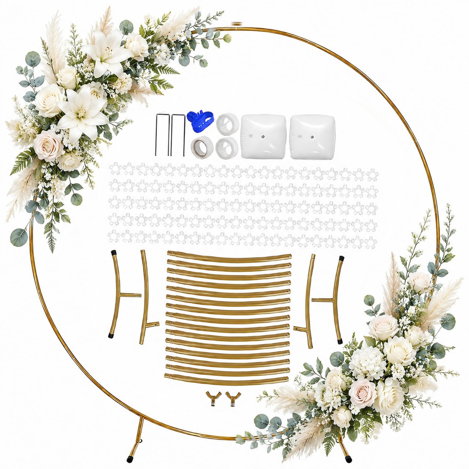 Arco per palloncini da 2,2 m, in metallo, robusto telaio con sacchi d'acqua e picchetti, set per palloncini fai da te per matrimoni, compleanni, feste e decorazioni per arco d'uva