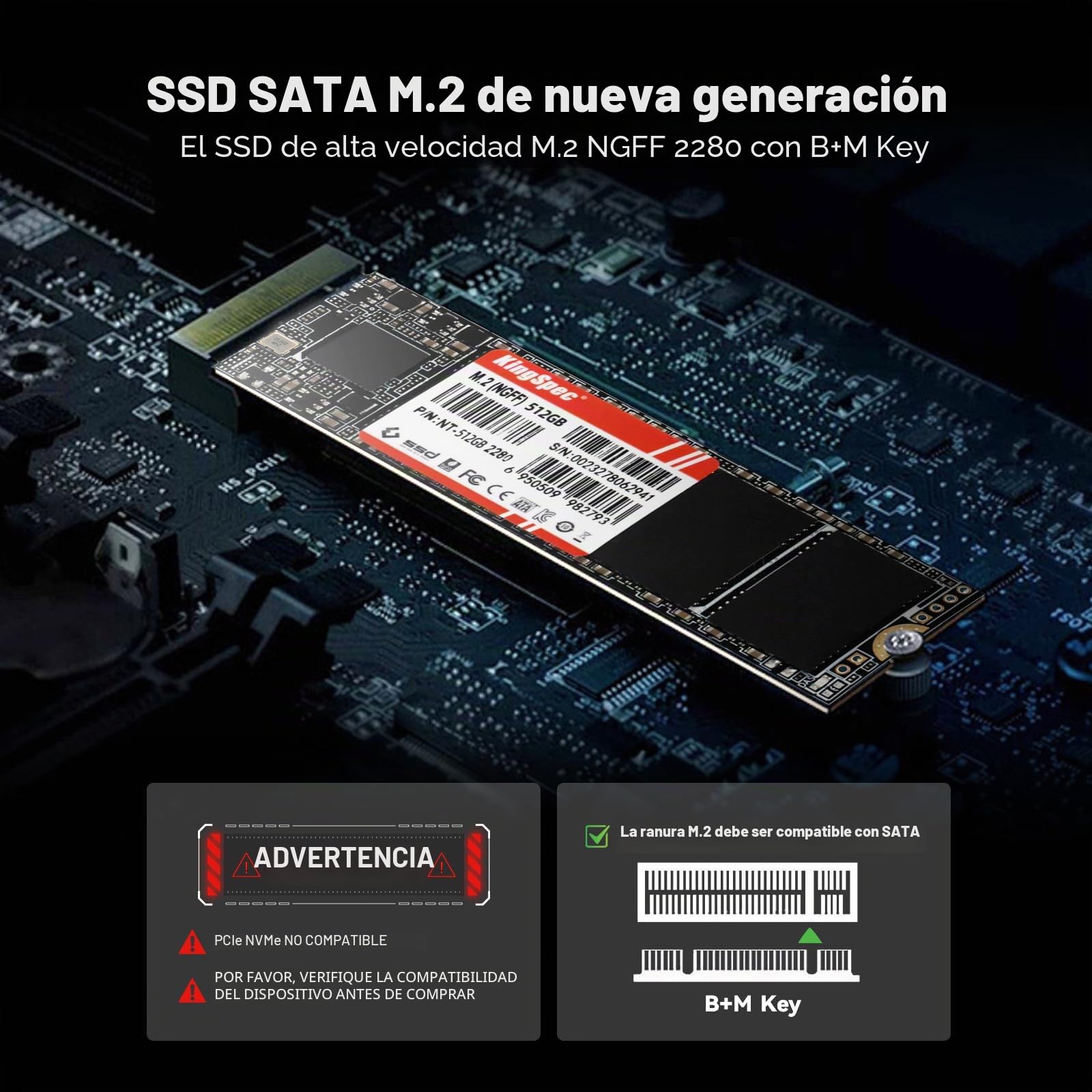 Kingspec SSD 512GB, M.2 SATA 2280 SSD - 3D NAND Flash, Unidad de Estado sólido Interna para portátil y sobremesa