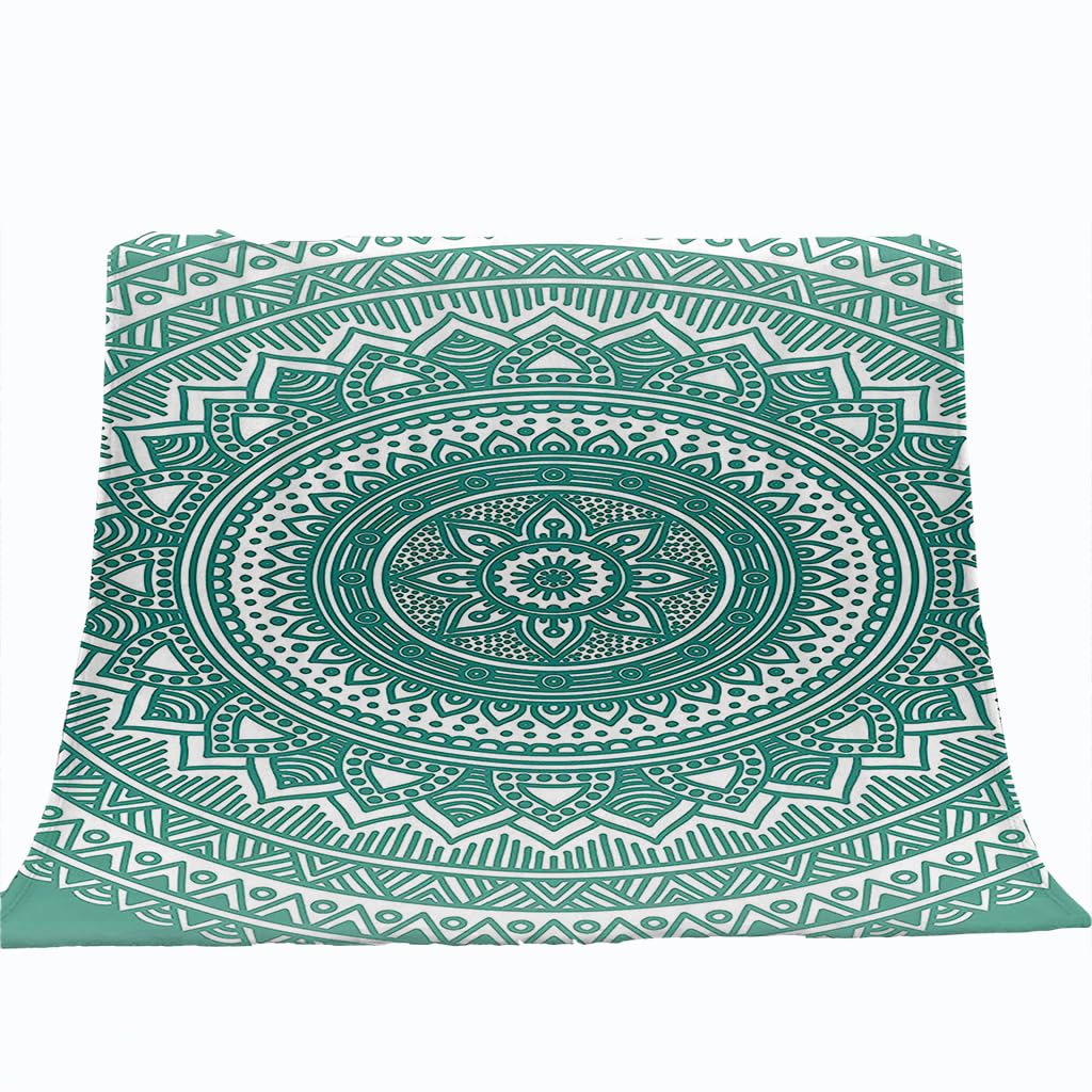 Coperta Di Flanella Letto Matrimoniale Invernale 180X200Cm Coperta Pile In Microfibra Morbida Pelosa Calda Copriletto Per Divano/Bambini Camere Da Letto, Fiore Rotondo Verde Motivo