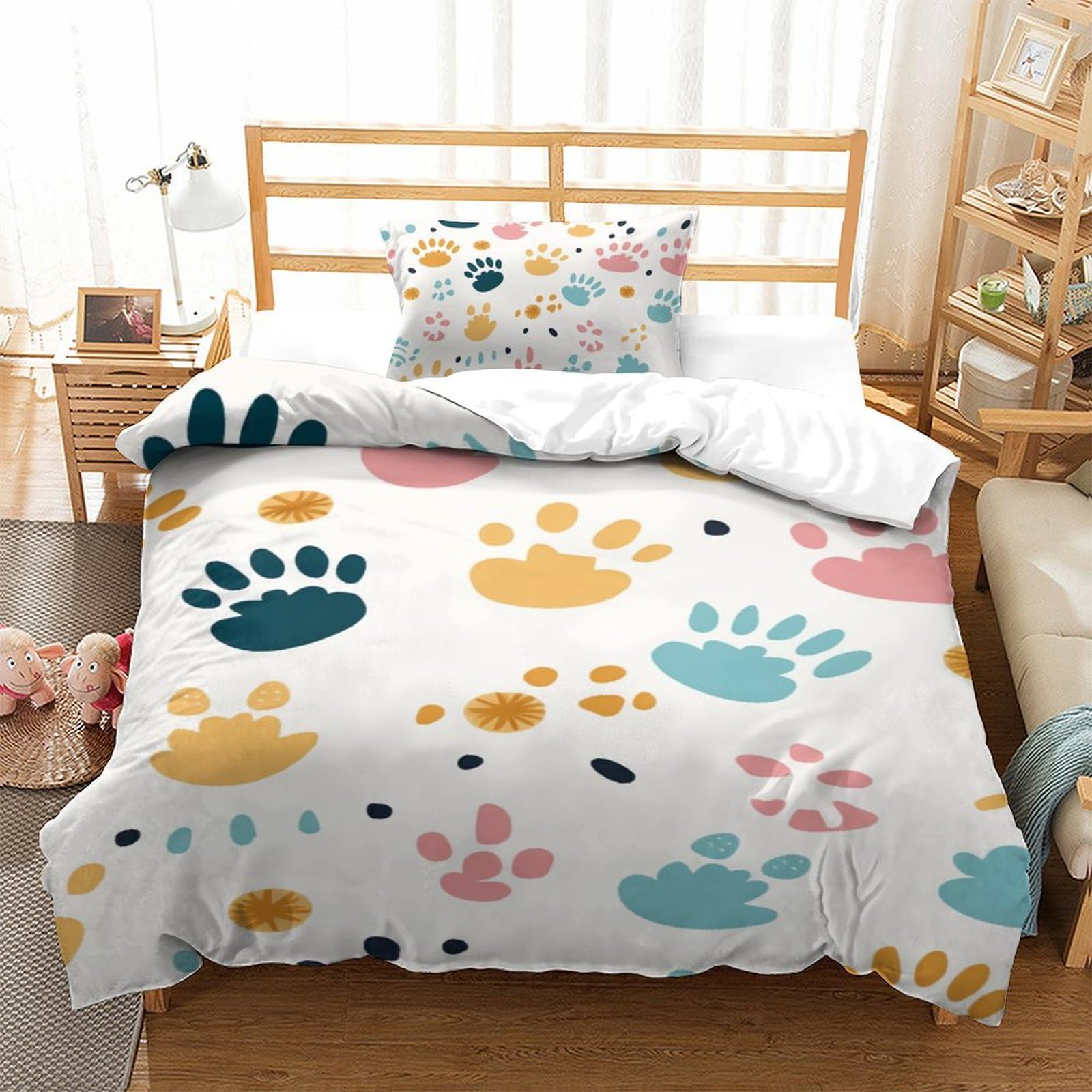 Parure de couette chien 3D microfibre literie enfants housse de couette 135x200cm fermeture éclair