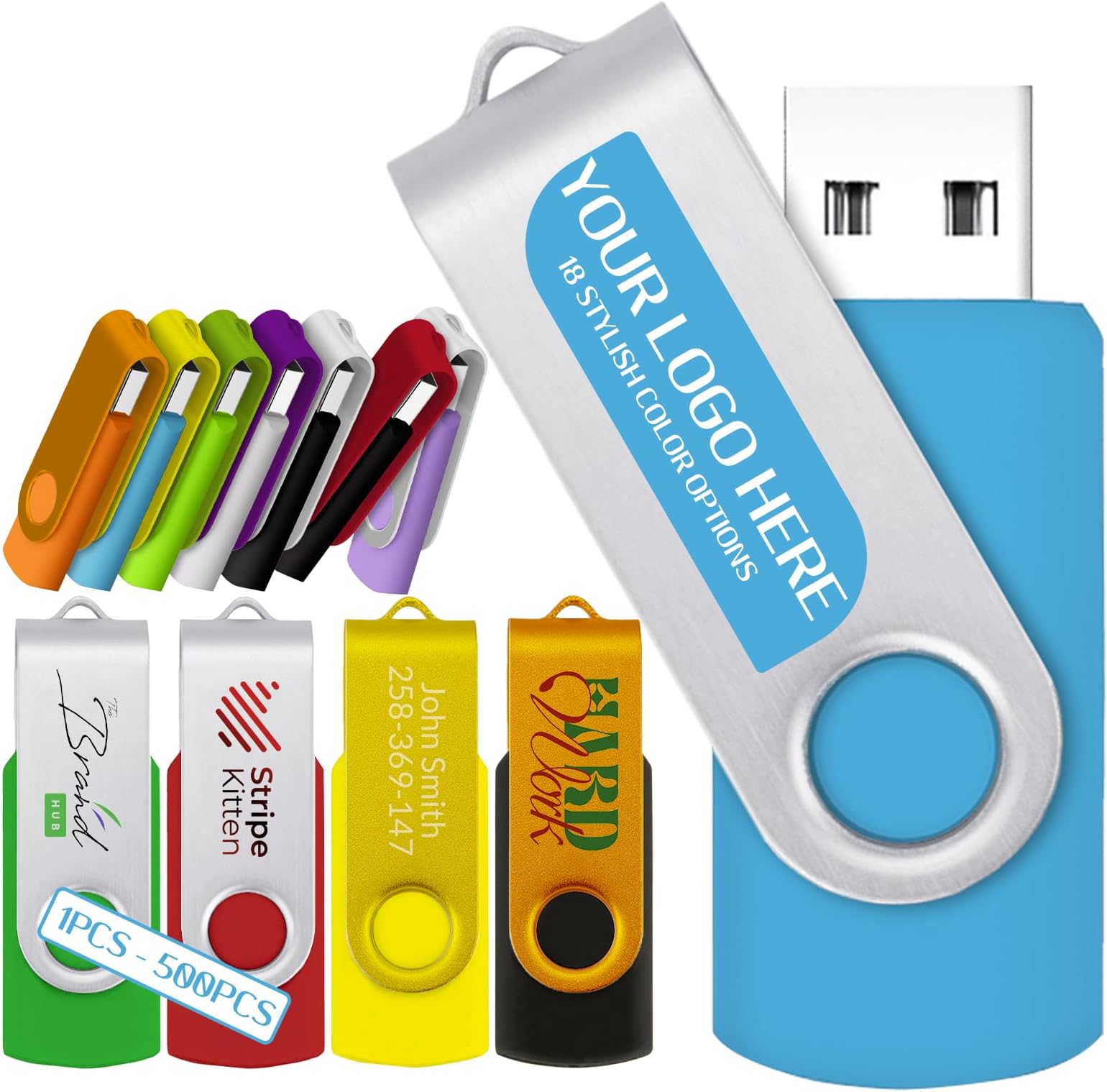 Custom USB Flash Drives 16GB 1-500 Pack Personalized Thumb Drive with Logo, Text, or Image –JBOS Customized Memory Sticks Multiple Color Choice
