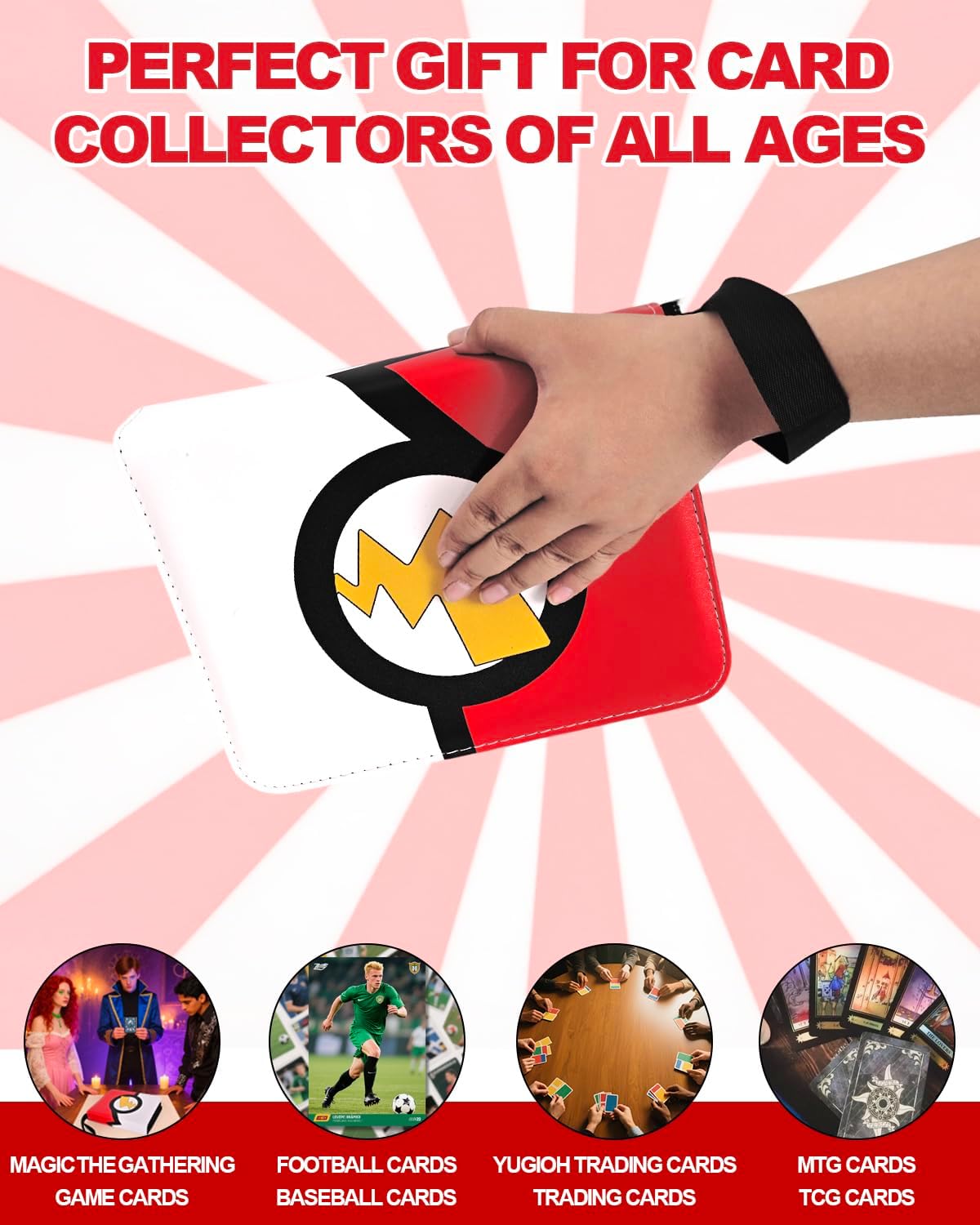 4 Pocket Trading Card Binder, Waterproof Cards Collection Binder with 50 Removable Sheets for 400 Cards Storage, Card Holder Book for TCG,MTG(Red)