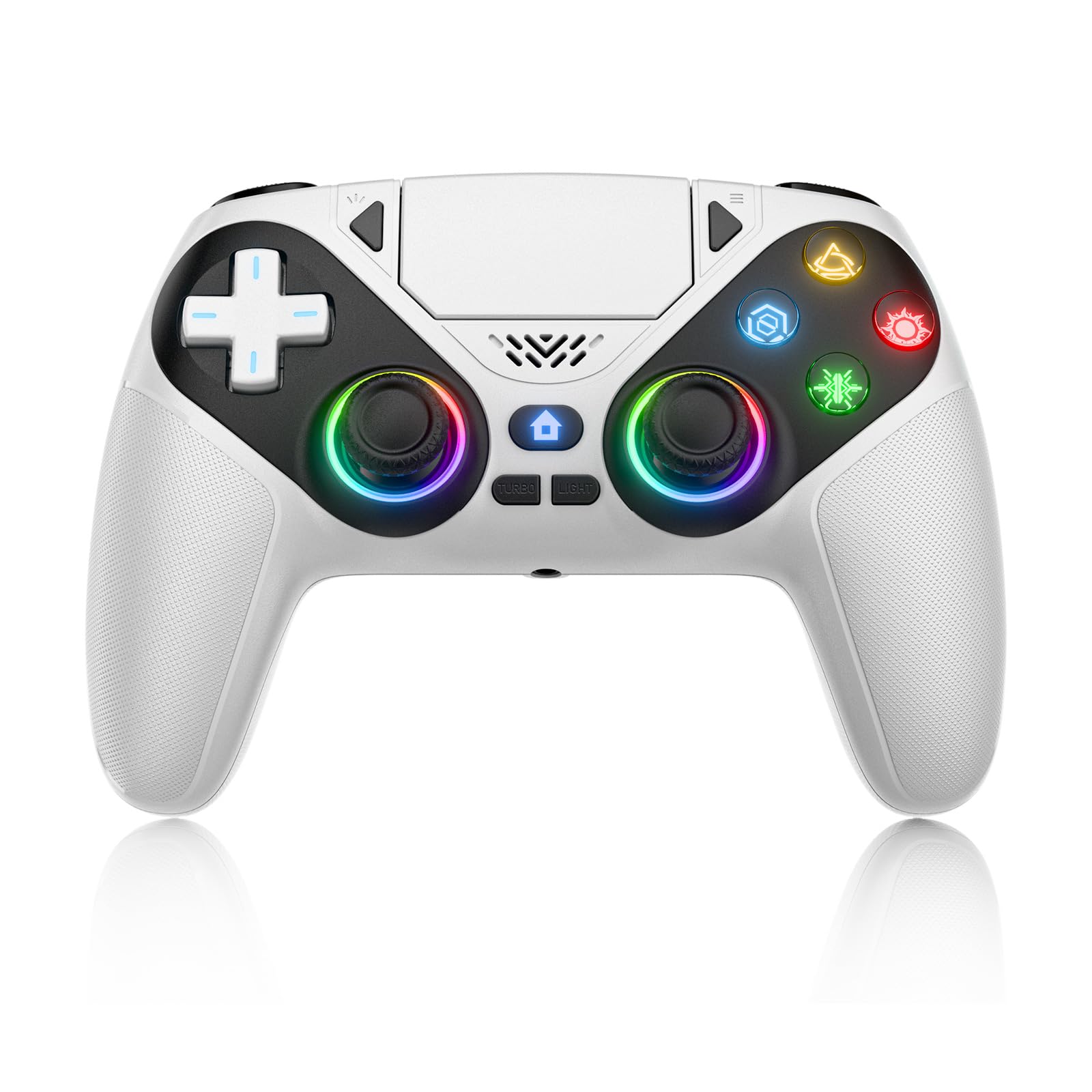Gamrombo RGB Wireless Controller for PS5/Pro/Slim & PCs, Bluetooth Gamepad with Back Buttons, Touchpad, Macro, Turbo, Dual Vibration, 6-Axis Sensor, Speaker, 3.5mm Audio Jack, White — view 12