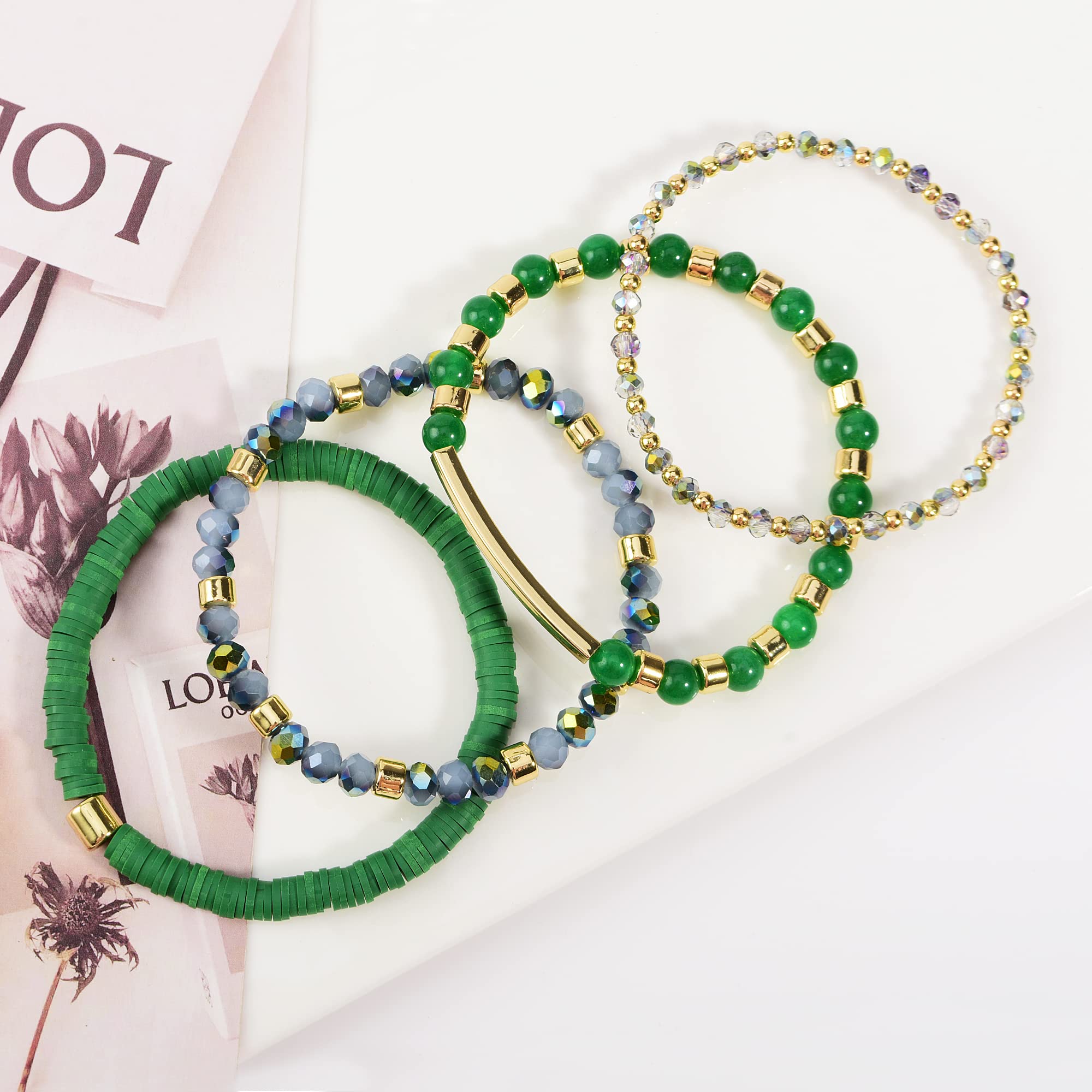 Bracelets extensibles de style bohème pour femme - Empilables - En cristal plaqué or - Tendance - Fait à la main - Pour l'amitié - Bijoux cadeaux
