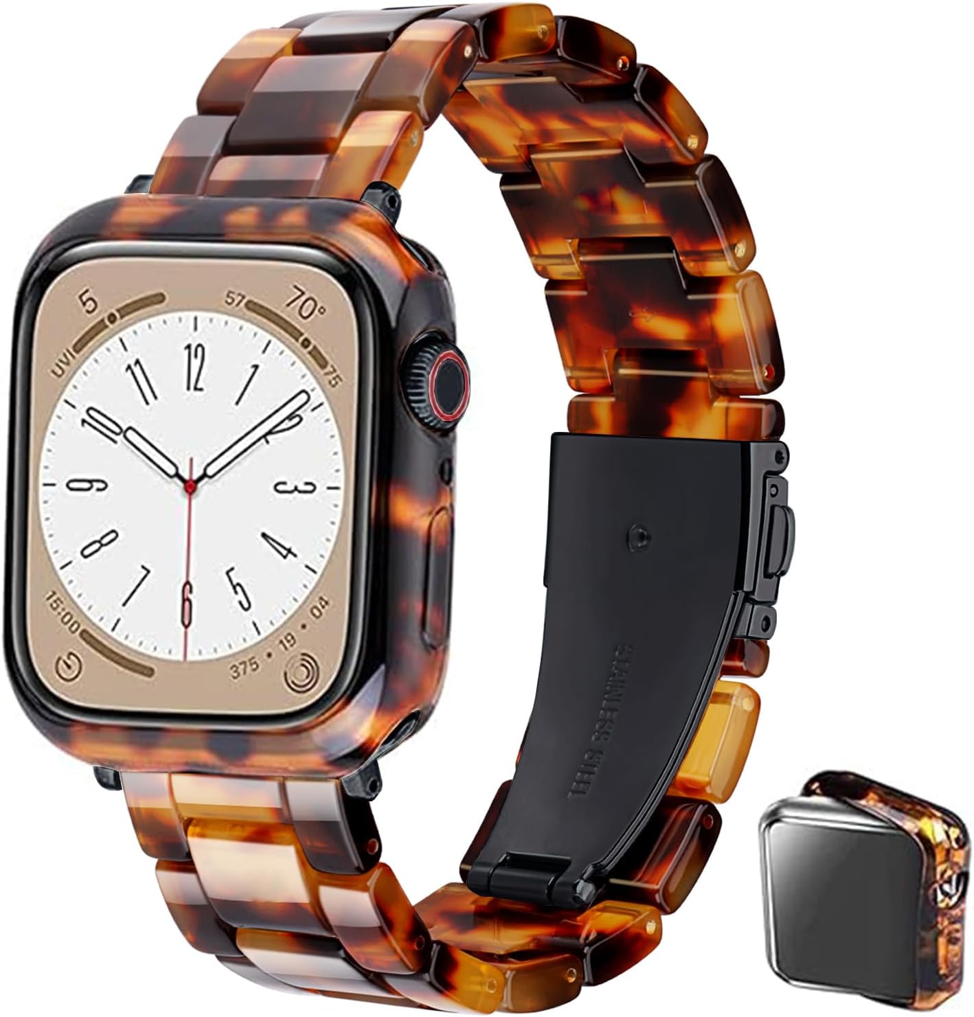 Omter Band with Case Compatible with Apple Watch 49mm 46mm 45mm 44mm 42mm 41mm 40mm 38mm,Women Men Fashion Resin Strap Bumper for iWatch Ultra 2/1 Series 10/9/8/7/SE/6/5/4,Series 3/2/1
