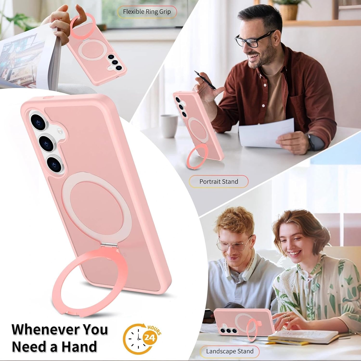 Magnetic for Samsung Galaxy S25 Case, 6.2", Compatible with MagSafe, Rugged Kickstand, Not-Yellowing Military-Grade Protection, Matte Pink - Image 3