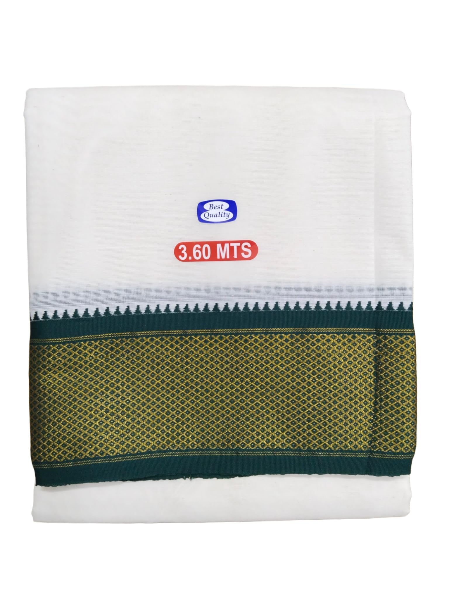 sri raajam textiles Traditional Mens Pure Cotton 16 Mayilkan Dhoti, 8 Yard Size, Green & Maroon-Gold Zari Border, Cream Off White Colour,3.65 Metres Size Double Layer Dhoti-picture-40