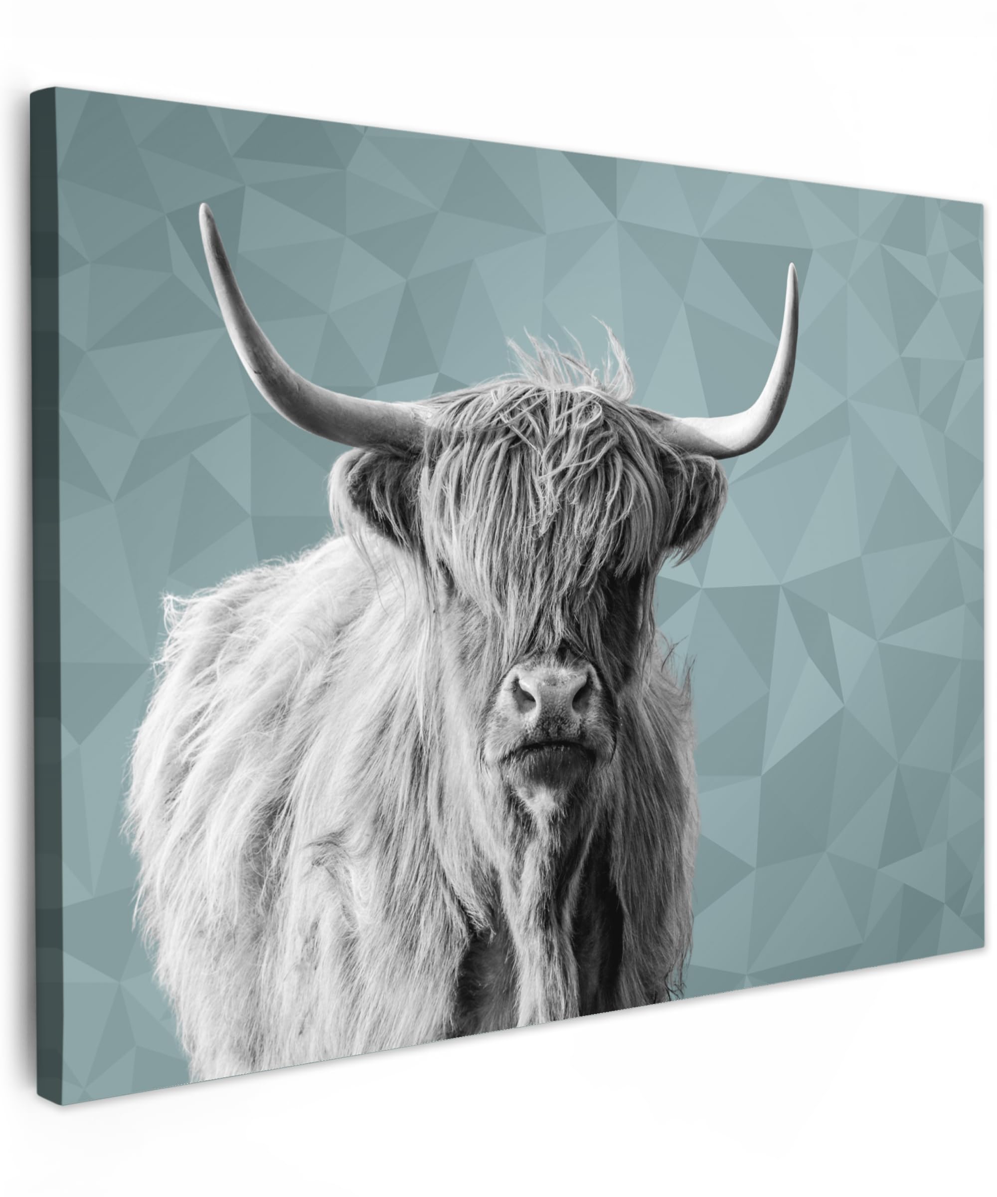 MuchoWow© Canvas Wall Art 16"x12" / 40x30 cm Decor Paintings Prints framed on Canvas Decorations Wallart Scottish Highlander - Black and white - Pattern - Triangle