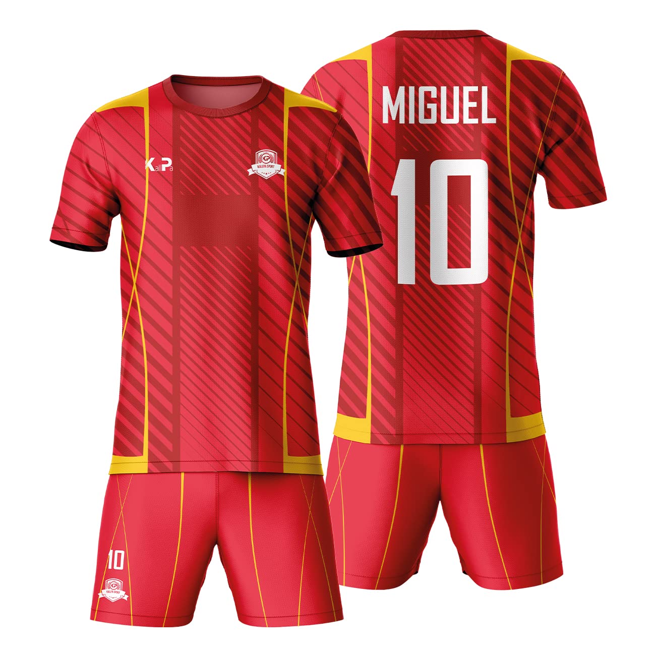 KALLPA Equipación Deportiva de fútbol Personalizada. Unisex niños y Adultos. Camiseta y calzona. Personaliza con tu Nombre, Escudo y número. Diferentes Modelos y Colores.