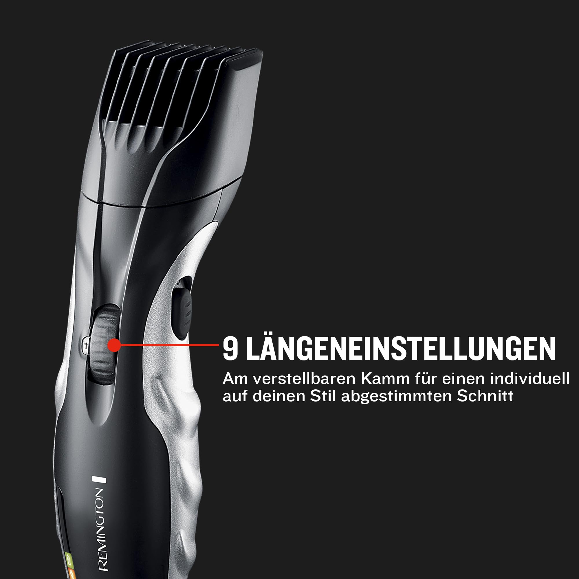 Remington Barttrimmer Herren [selbstschärf. Keramik Klingen/0,4-18mm] Bartschneider Set (Einstellrad mit 9 Längeneinstellungen ab 1,5mm, Netz-/Akkubetrieb, LED Ladeanzeige, Langhaarschneider) MB320C