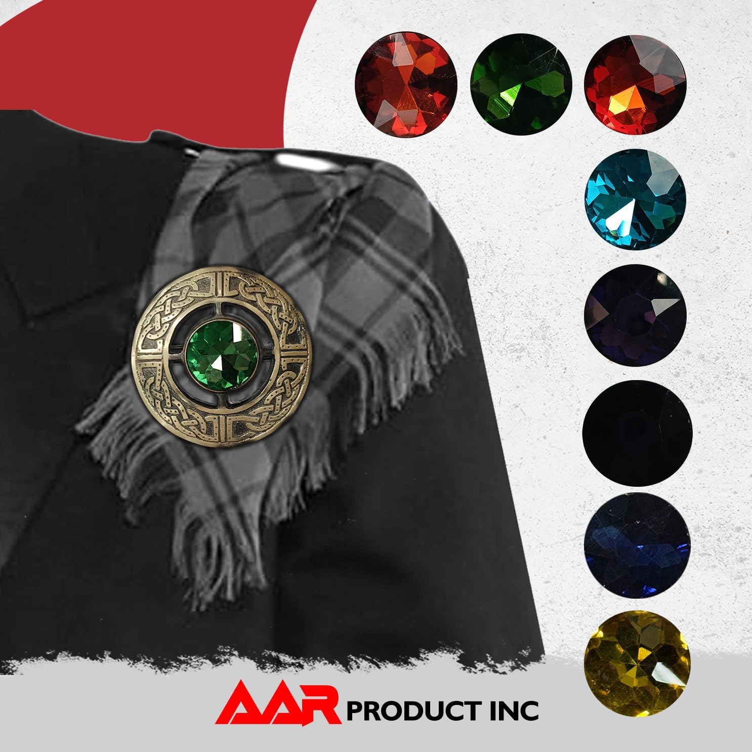 AAR Men's Kilt Brooch Pin Stones Scottish Fly Plaid Celtic Antique Plated Norse Vintage Jewelry - Image 4