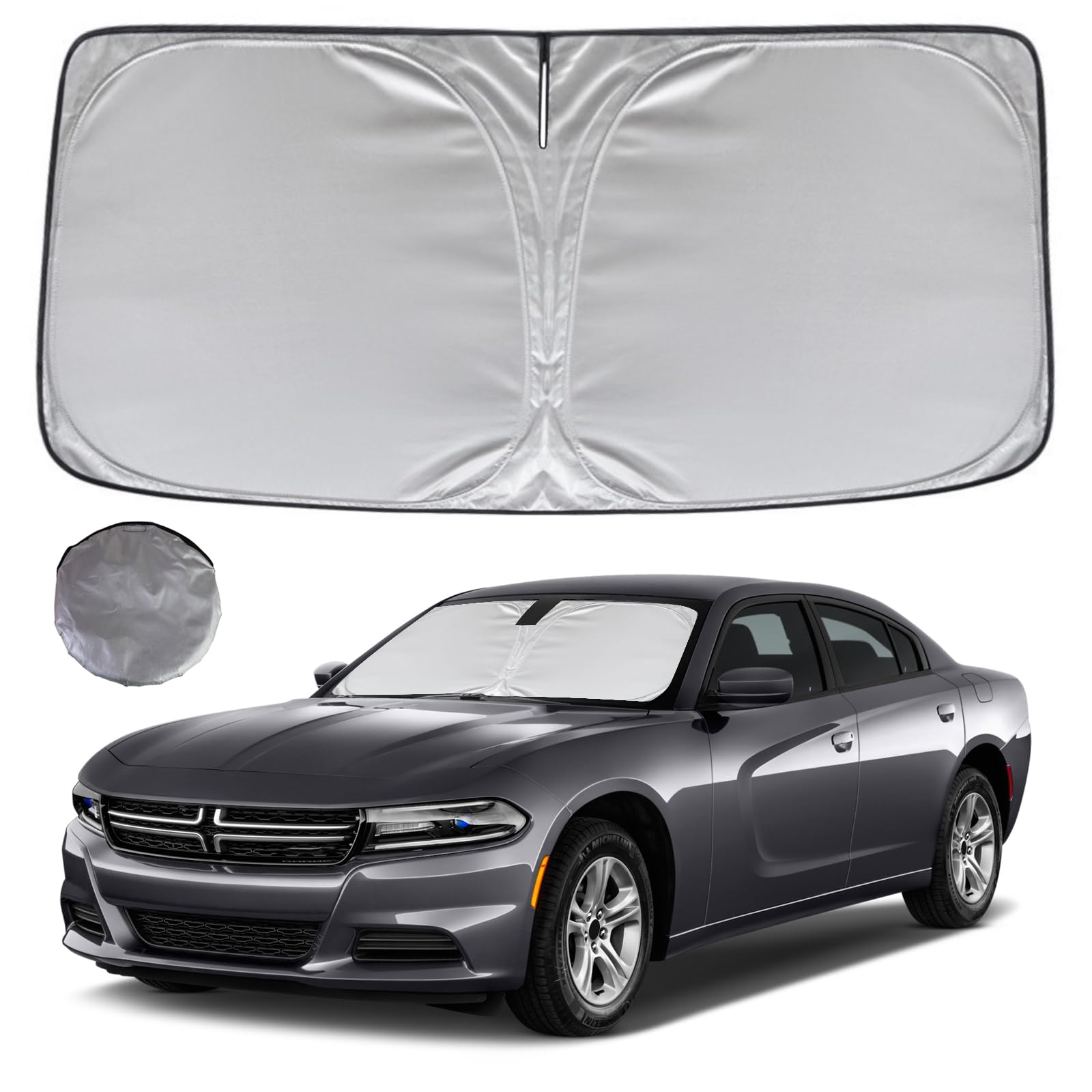 KAYZT Windshield Sun Shade for 2011-2024 Dodge Charger Foldable Sunshade Front Window Custom Fit Car Accessories