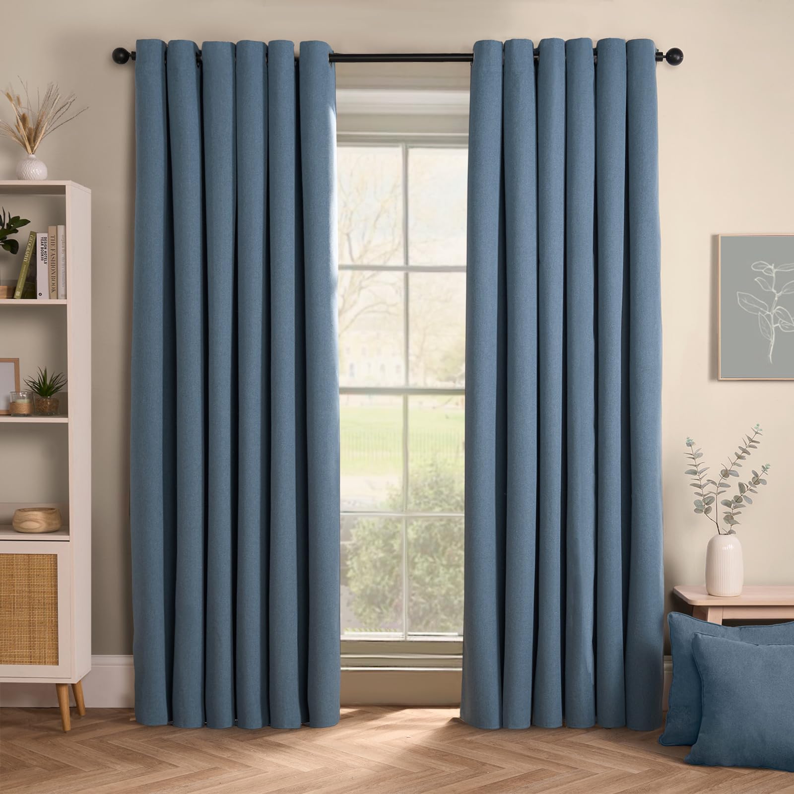 Ohs Blue Woven Texture Blackout Curtains For Living Room Bedroom, Blackout Curtain Decorative Summer Winter Curtains Soft Modern Insulated Curtain Set, 46X72”